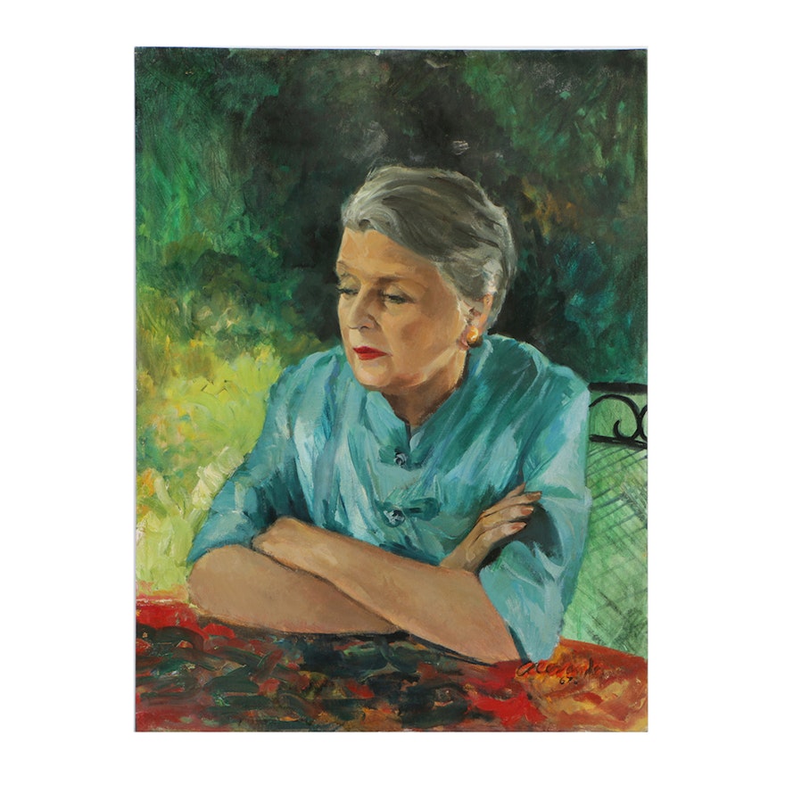 Alexander Oil Portrait on Canvas Board of Older Woman