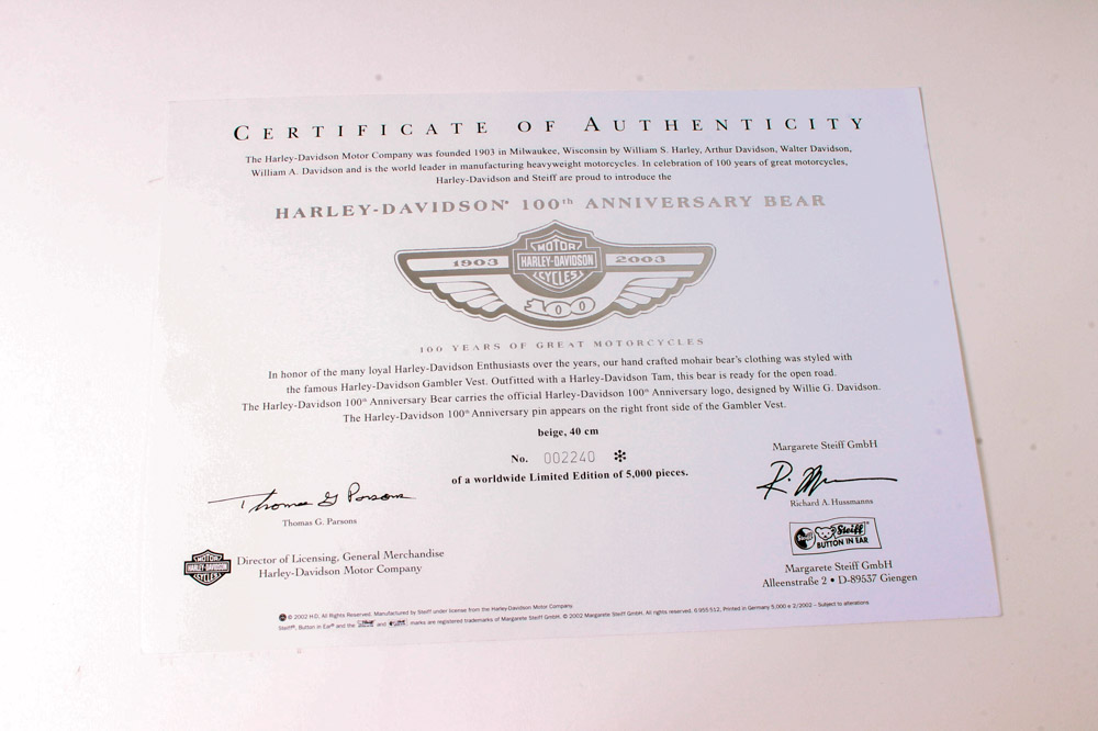 Steiff Teddy Bear Harley-Davidson 100th Anniversary Edition