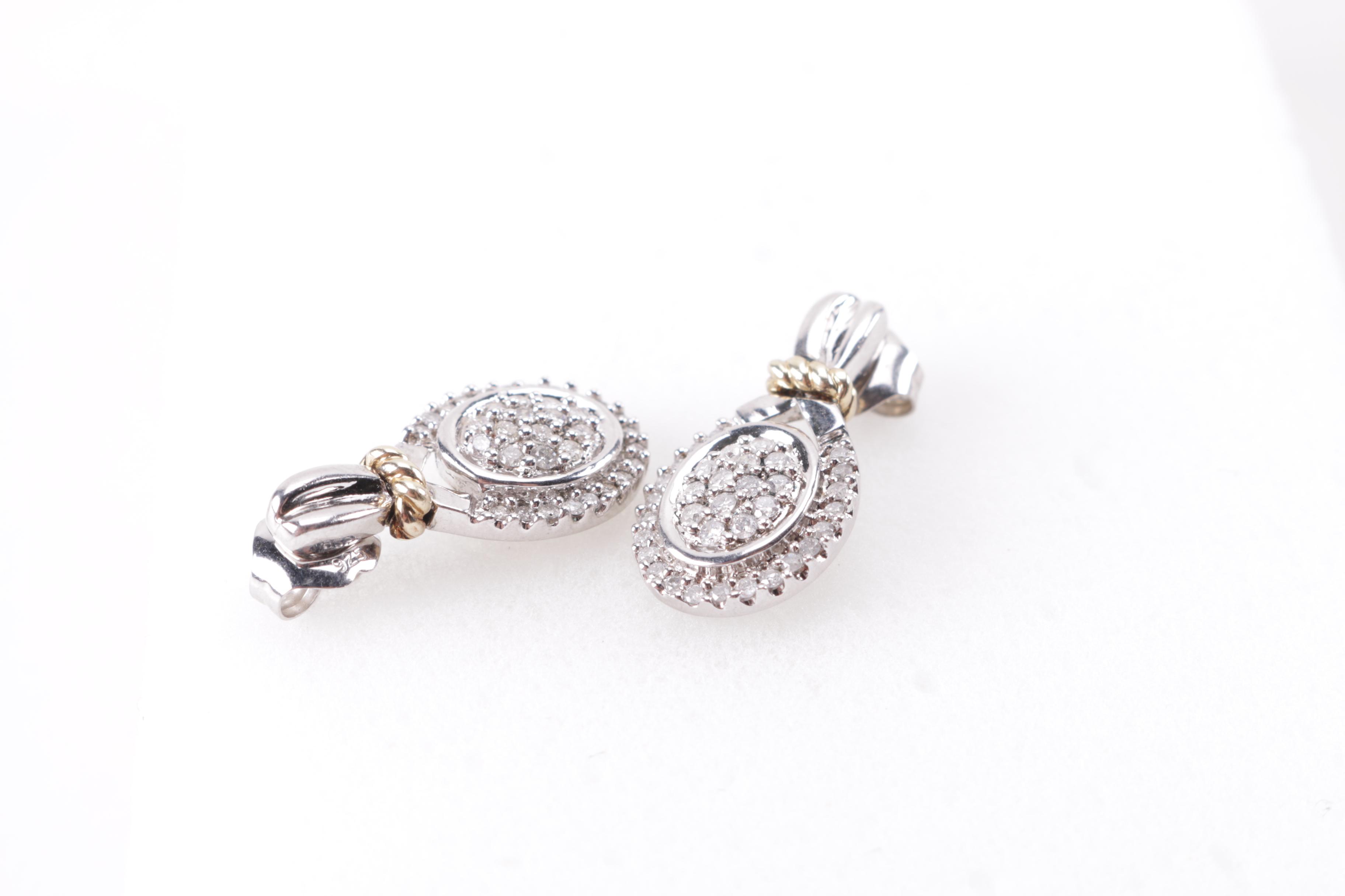 Sterling Silver and Diamond Earrings