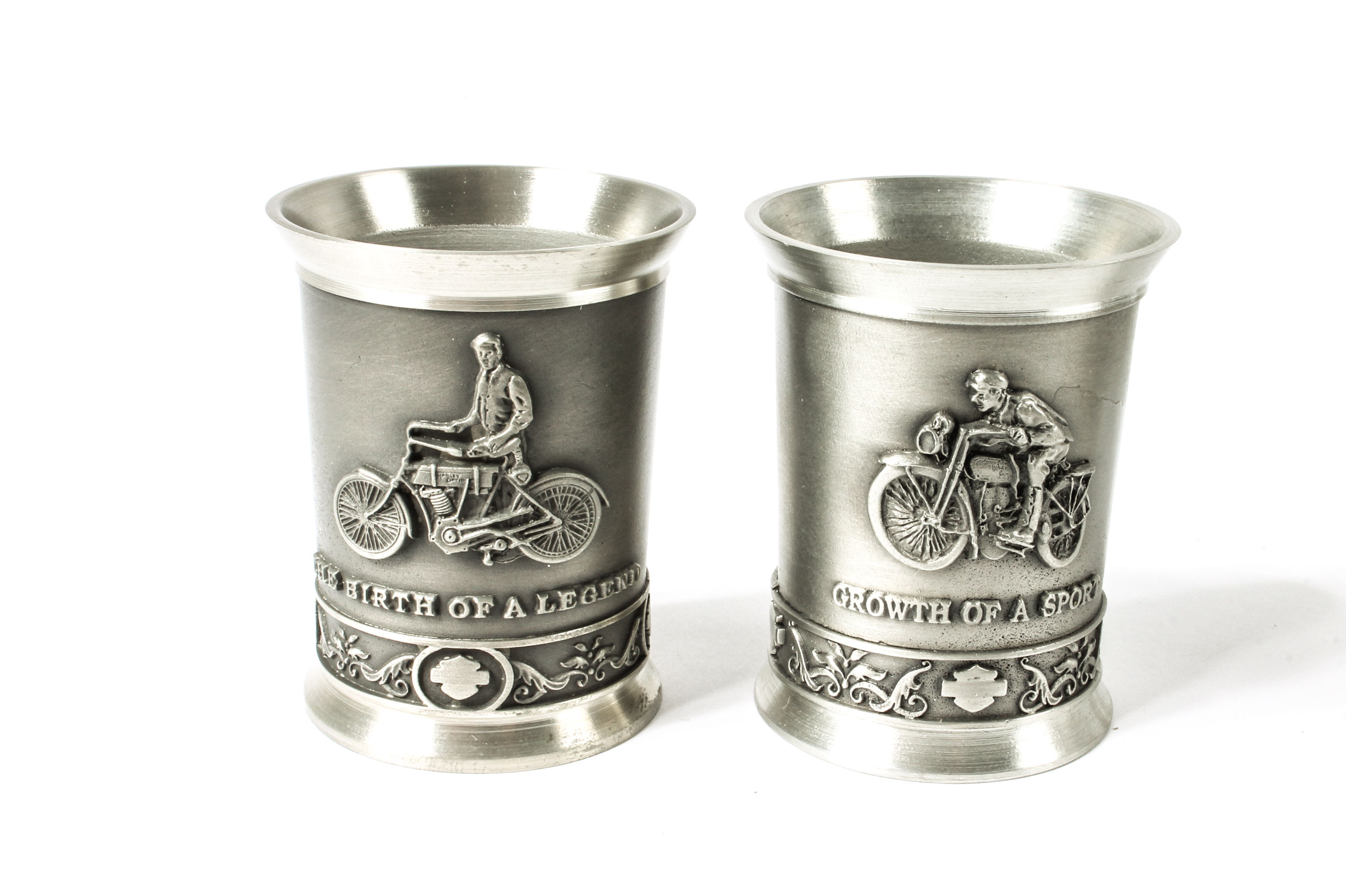 Set of Ten Harley-Davidson Pewter Decade Shot Glasses