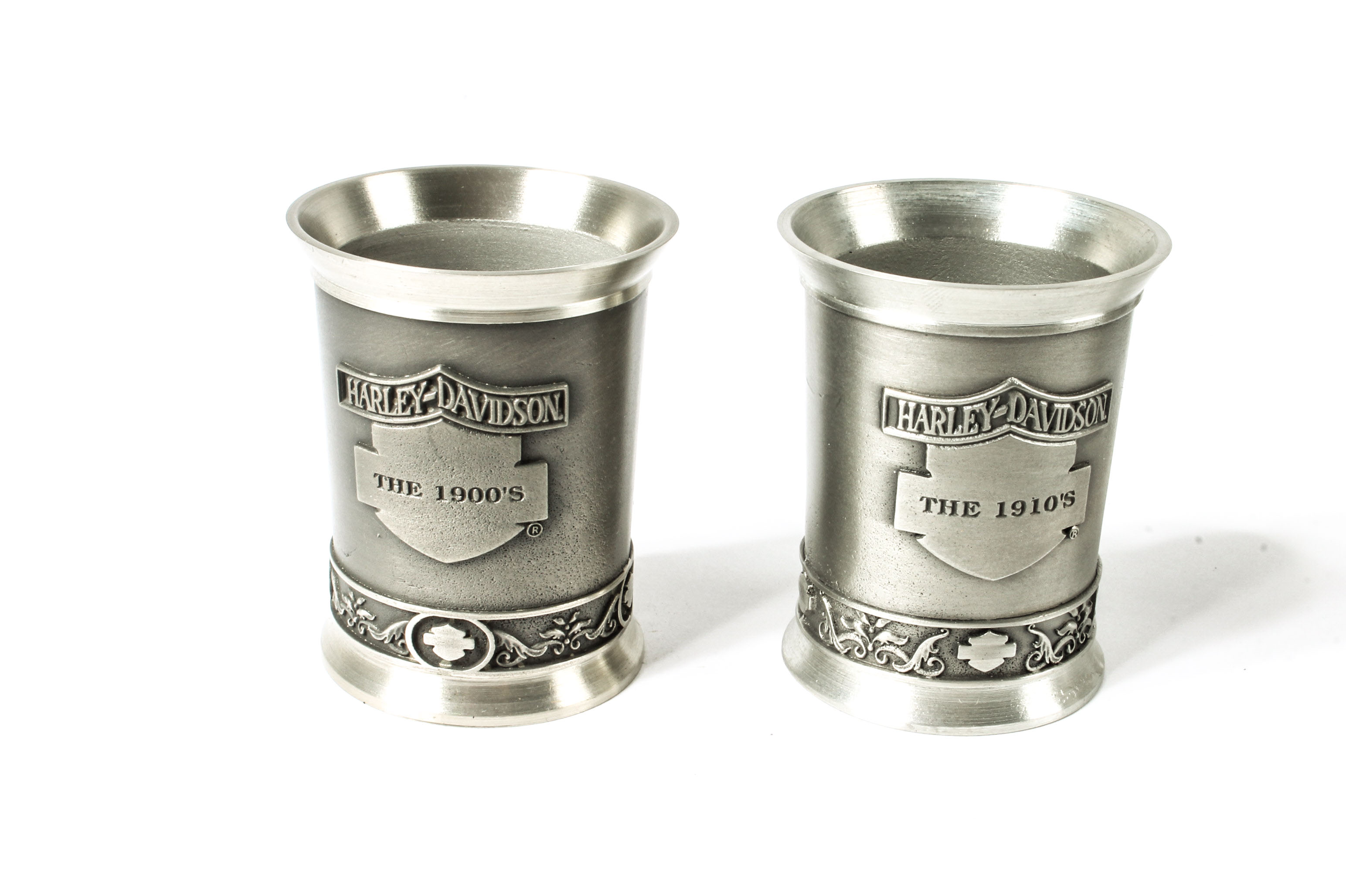 Set of Ten Harley-Davidson Pewter Decade Shot Glasses