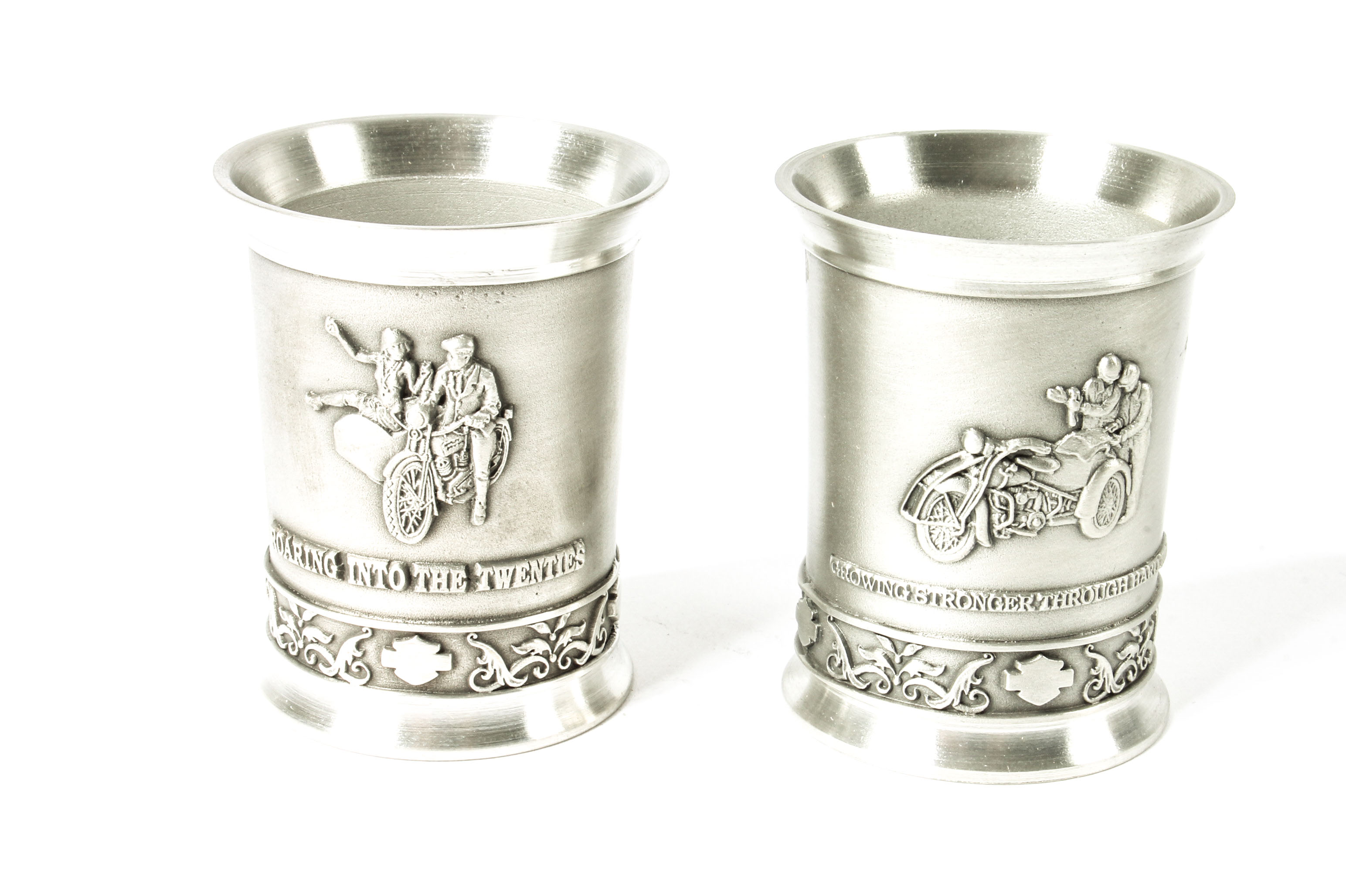 Set of Ten Harley-Davidson Pewter Decade Shot Glasses