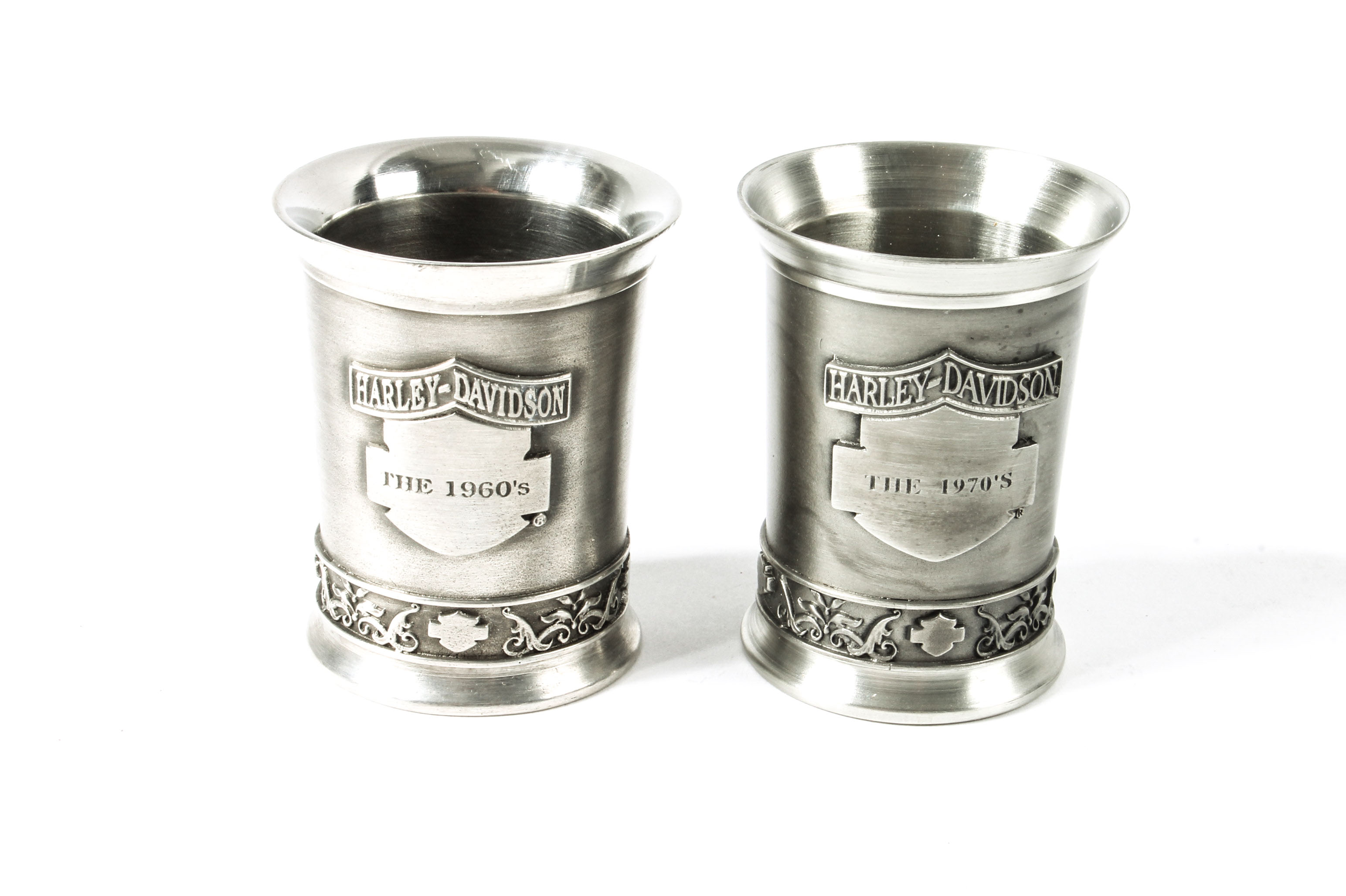 Set of Ten Harley-Davidson Pewter Decade Shot Glasses