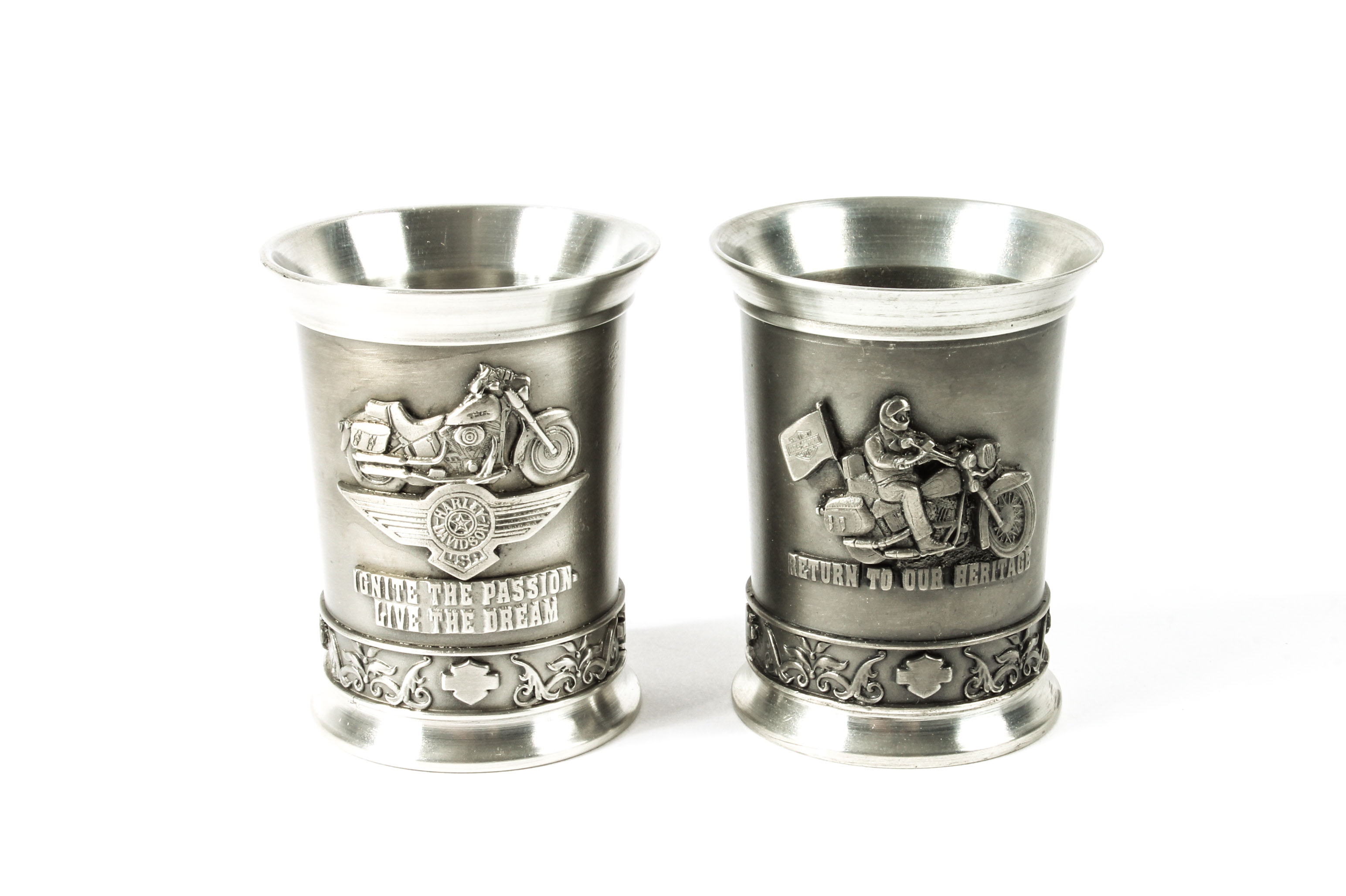 Set of Ten Harley-Davidson Pewter Decade Shot Glasses