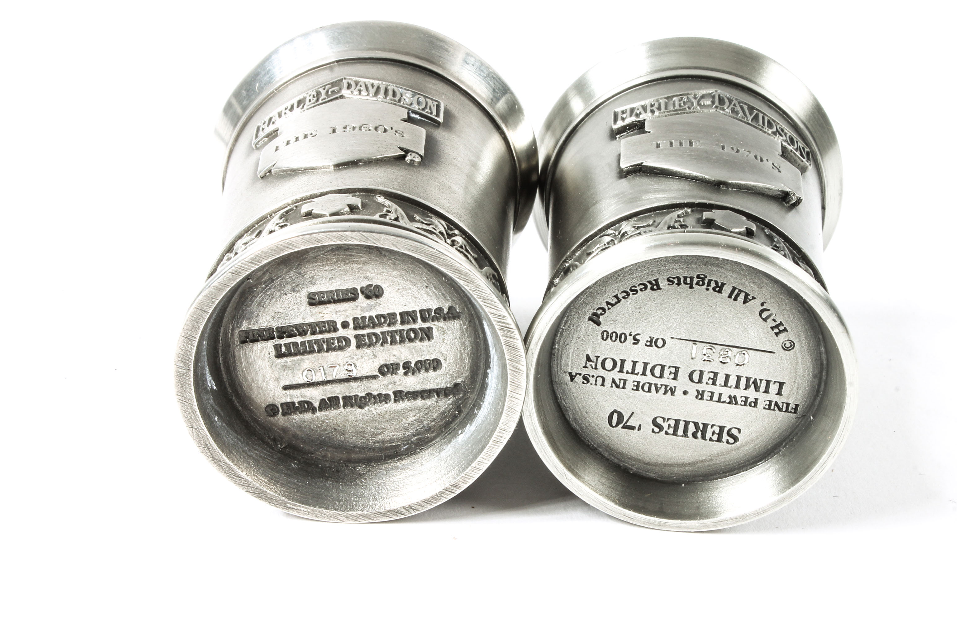 Set of Ten Harley-Davidson Pewter Decade Shot Glasses