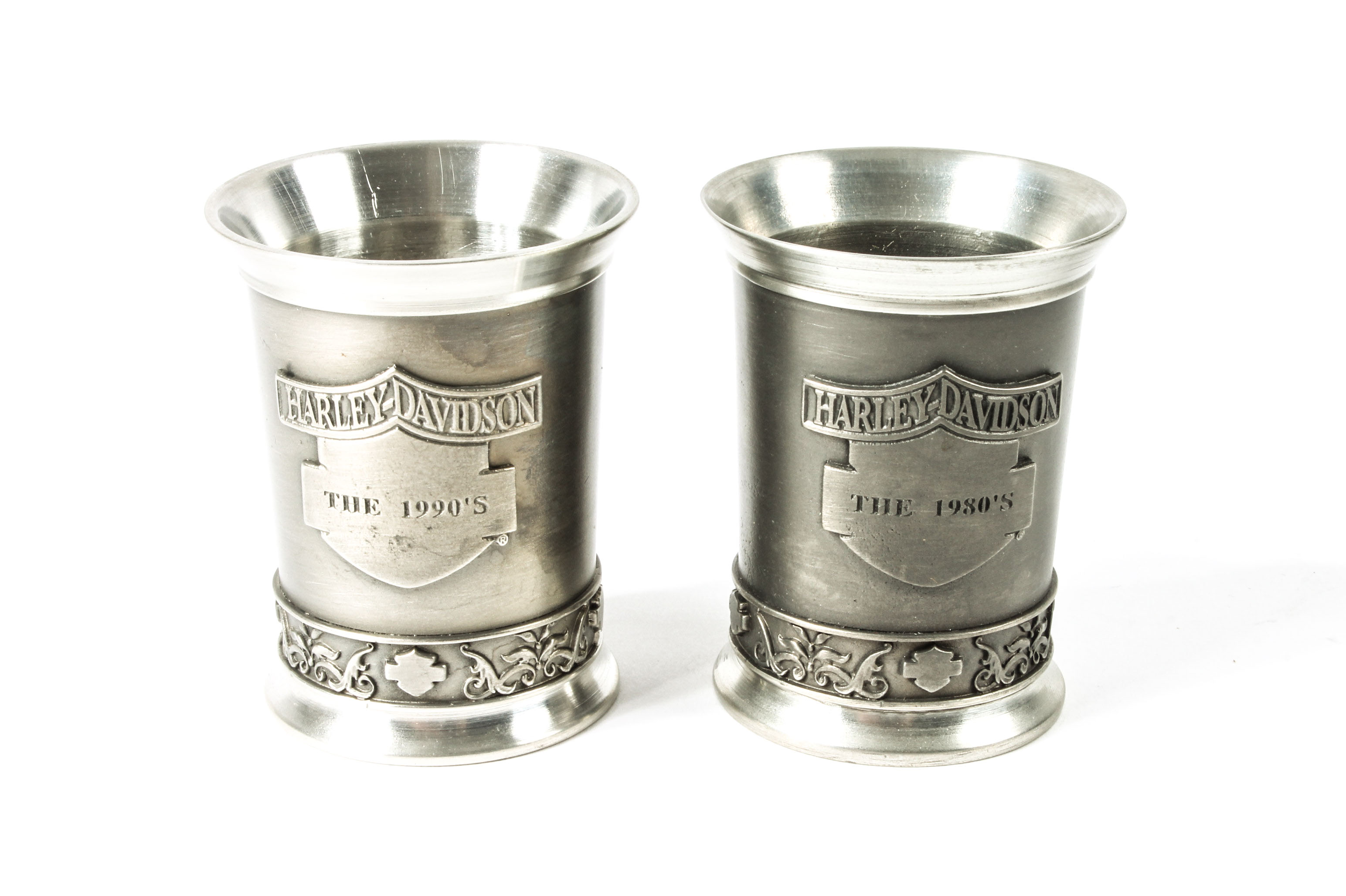 Set of Ten Harley-Davidson Pewter Decade Shot Glasses