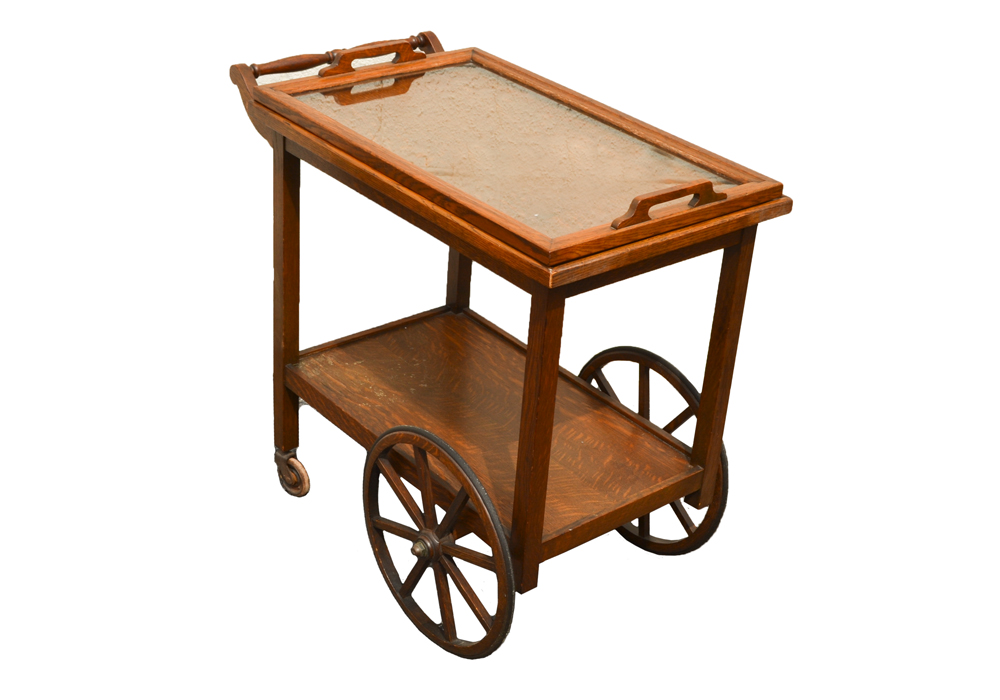 Oak Drink Cart With Removable Serving Tray