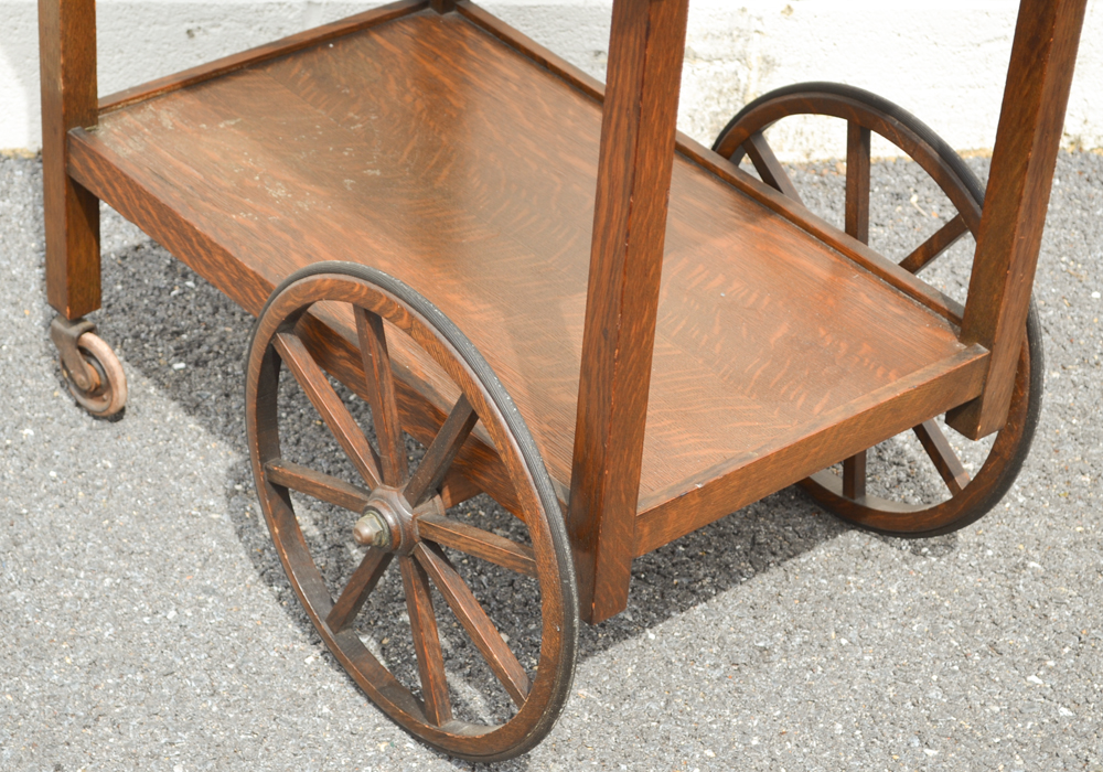 Oak Drink Cart With Removable Serving Tray
