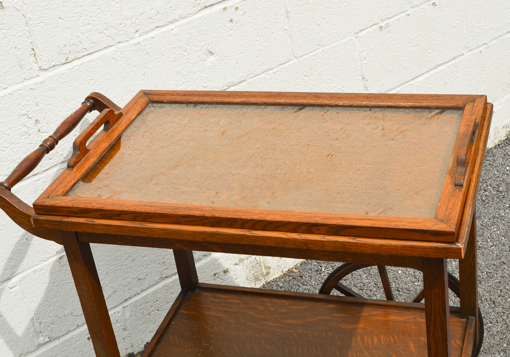 Oak Drink Cart With Removable Serving Tray