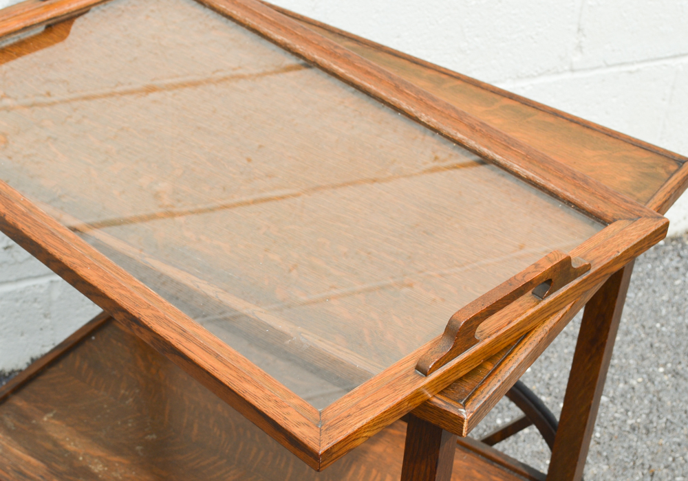 Oak Drink Cart With Removable Serving Tray