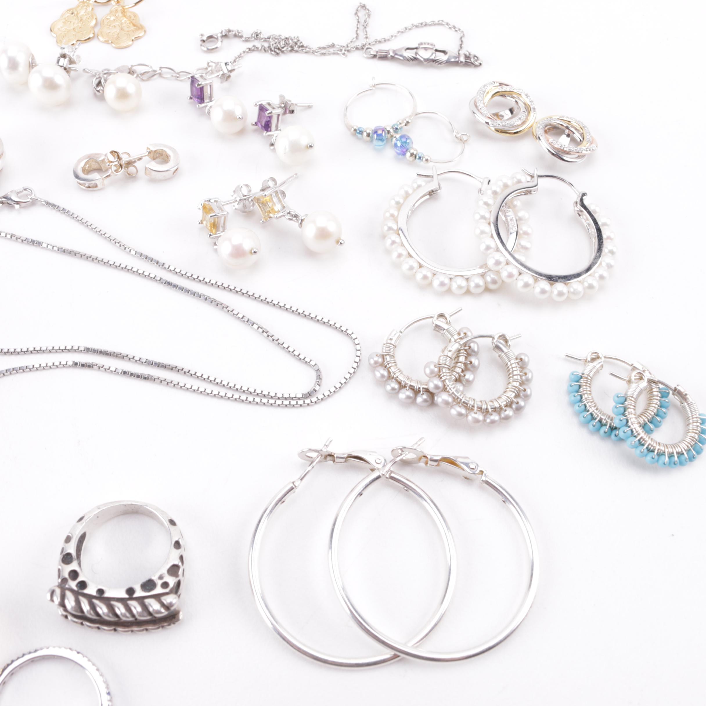 Sterling Silver Jewelry Including a Diamond Ring