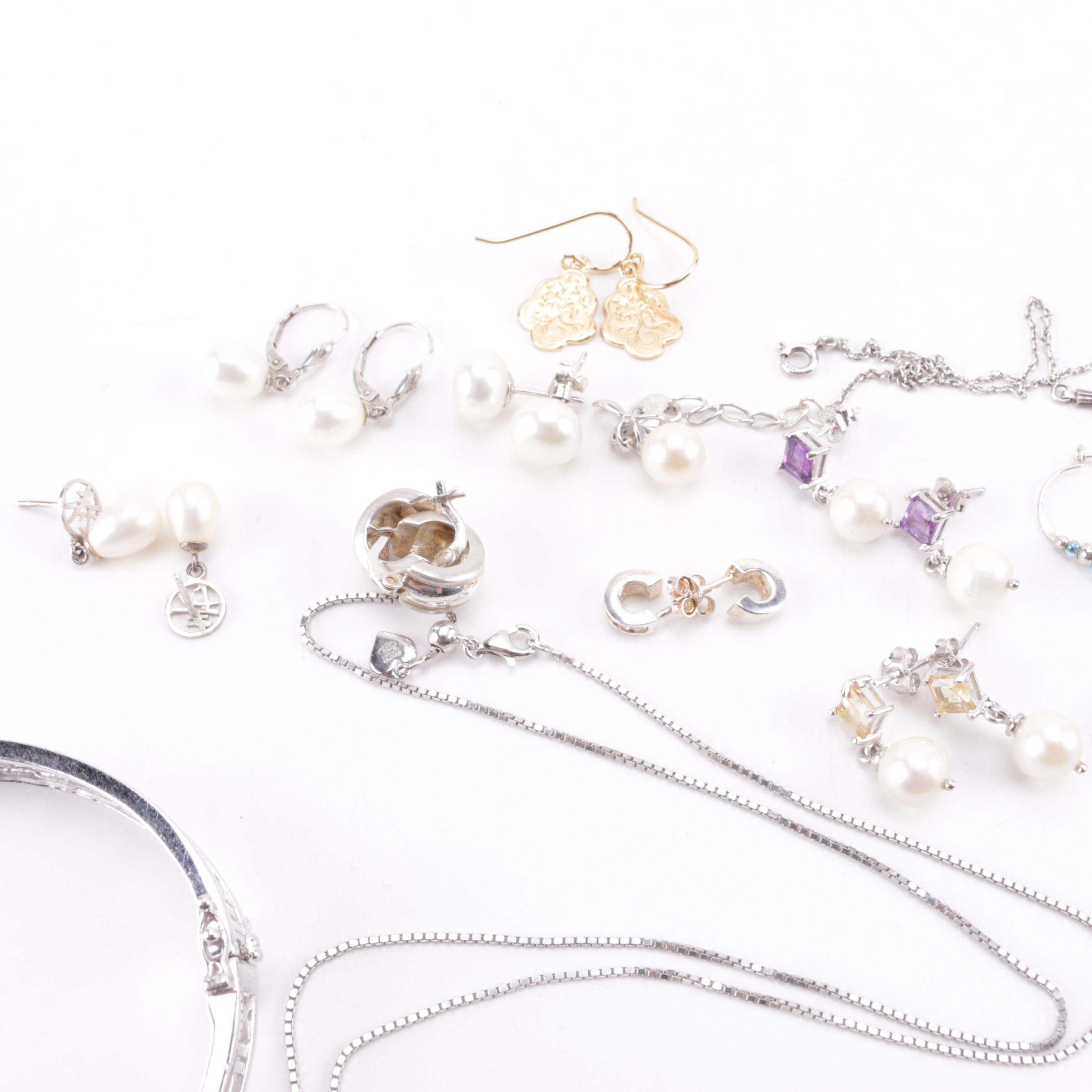 Sterling Silver Jewelry Including a Diamond Ring