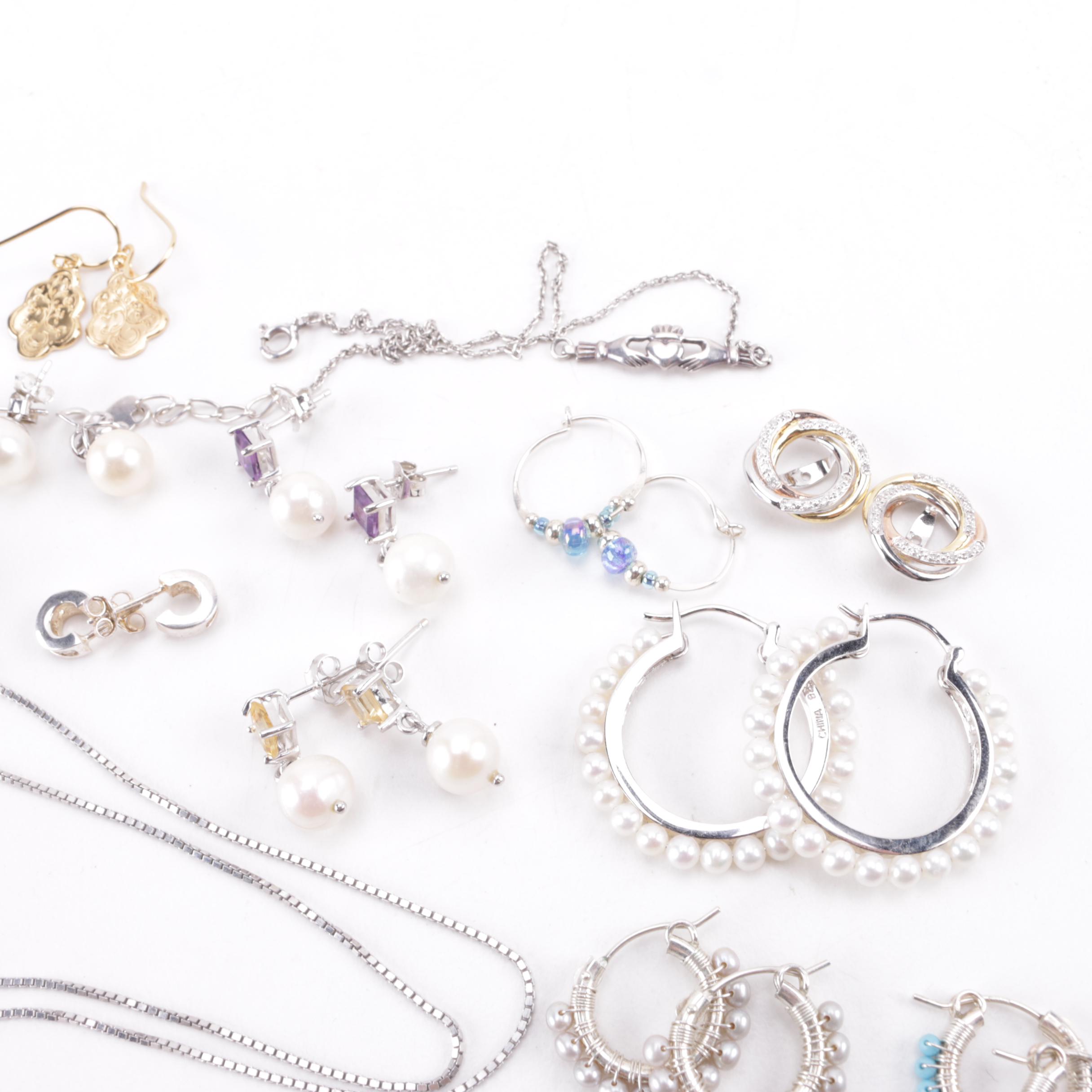 Sterling Silver Jewelry Including a Diamond Ring