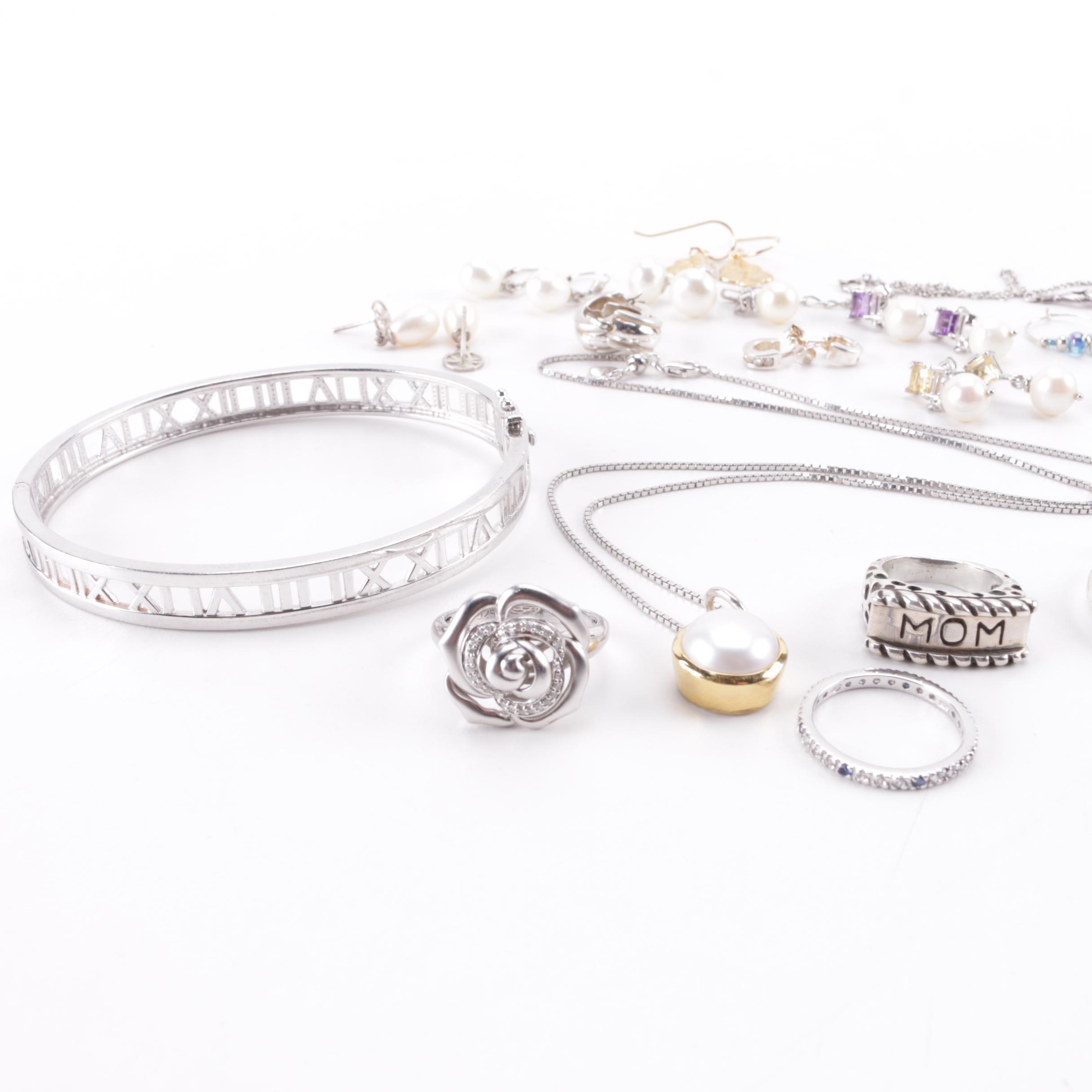 Sterling Silver Jewelry Including a Diamond Ring