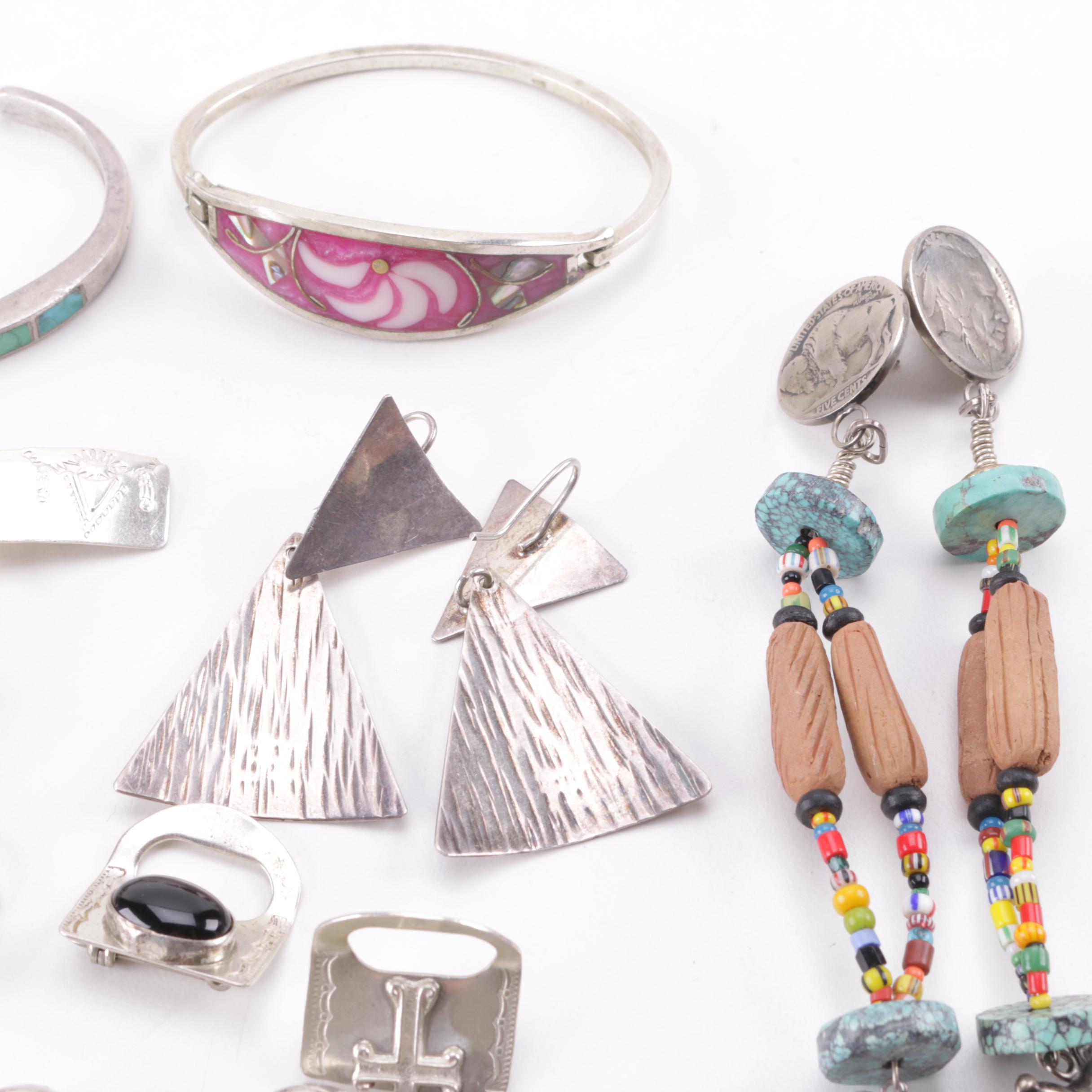 Southwestern Style Sterling and Silver Tone Jewelry With Gemstones Featuring Navajo Ben J. Chavez