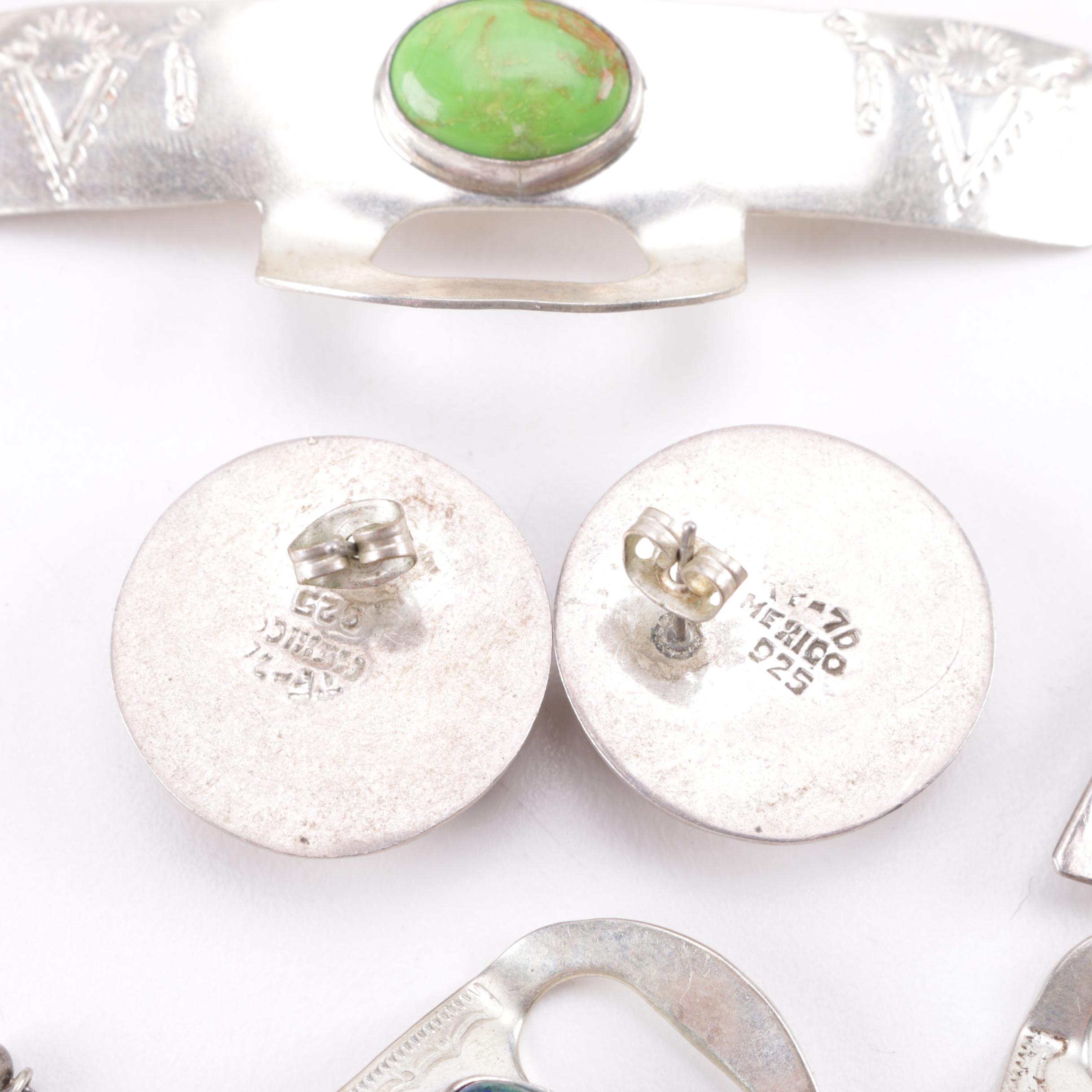 Southwestern Style Sterling and Silver Tone Jewelry With Gemstones Featuring Navajo Ben J. Chavez