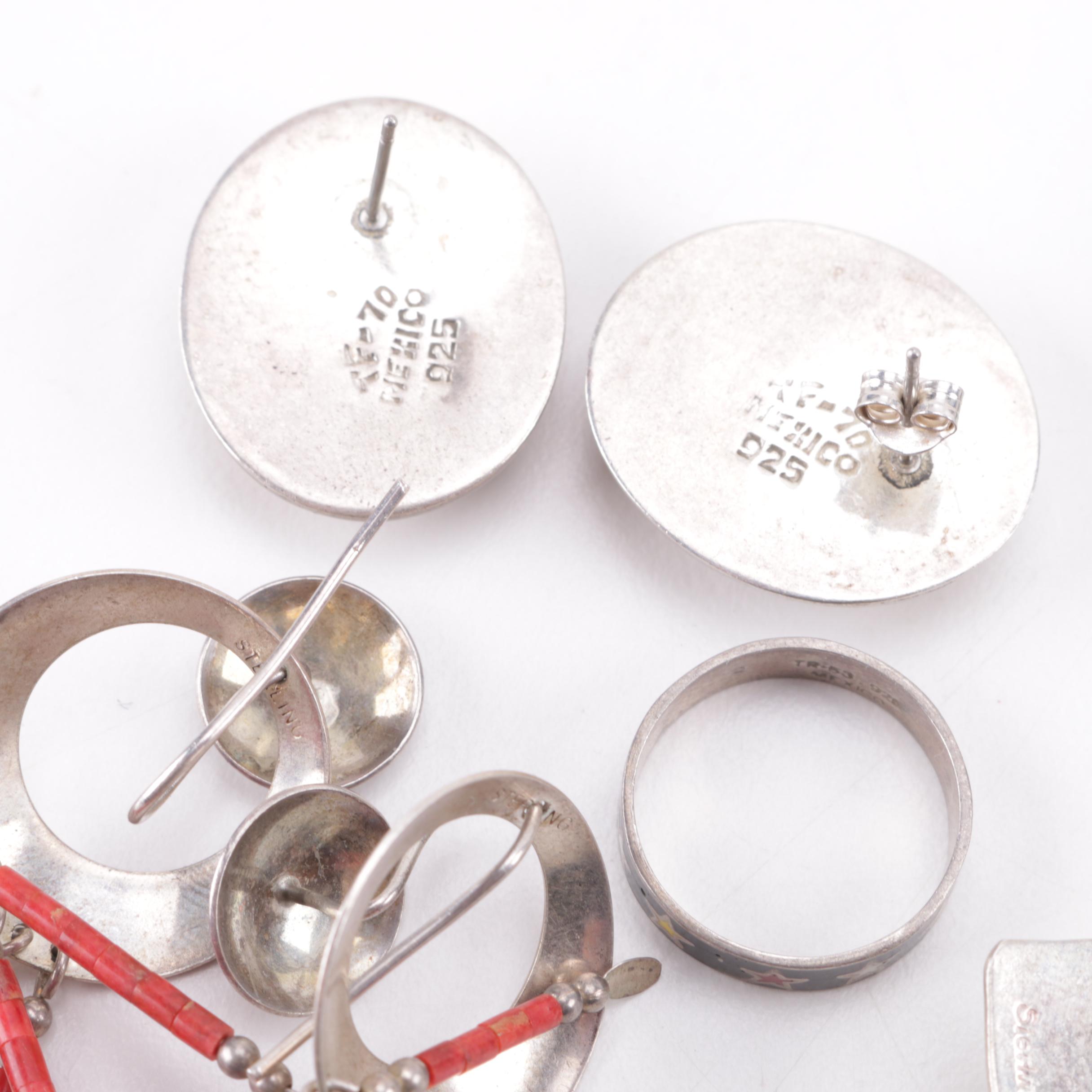 Southwestern Style Sterling and Silver Tone Jewelry With Gemstones Featuring Navajo Ben J. Chavez