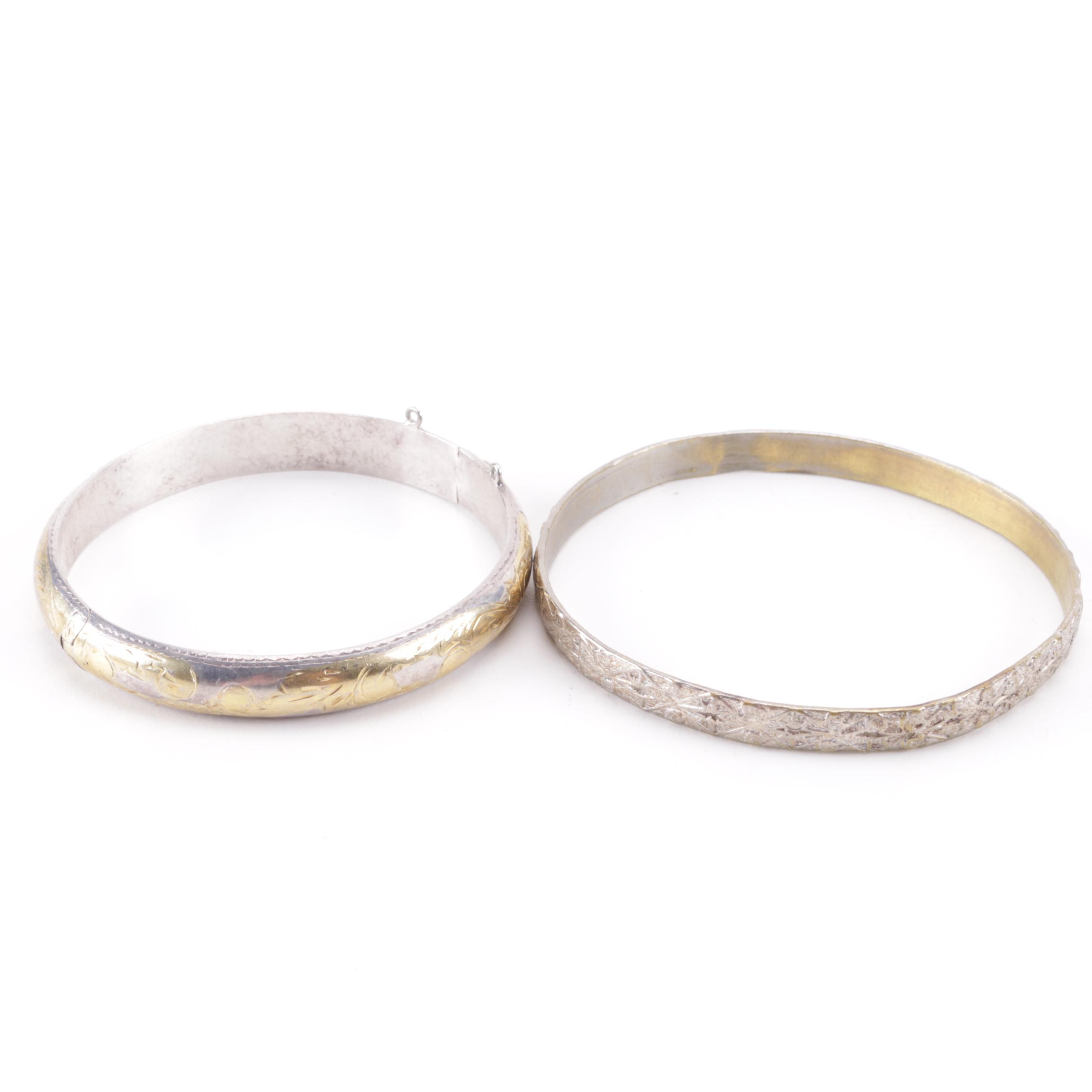 Vintage Sterling Silver Bangle and Cuff Bracelets