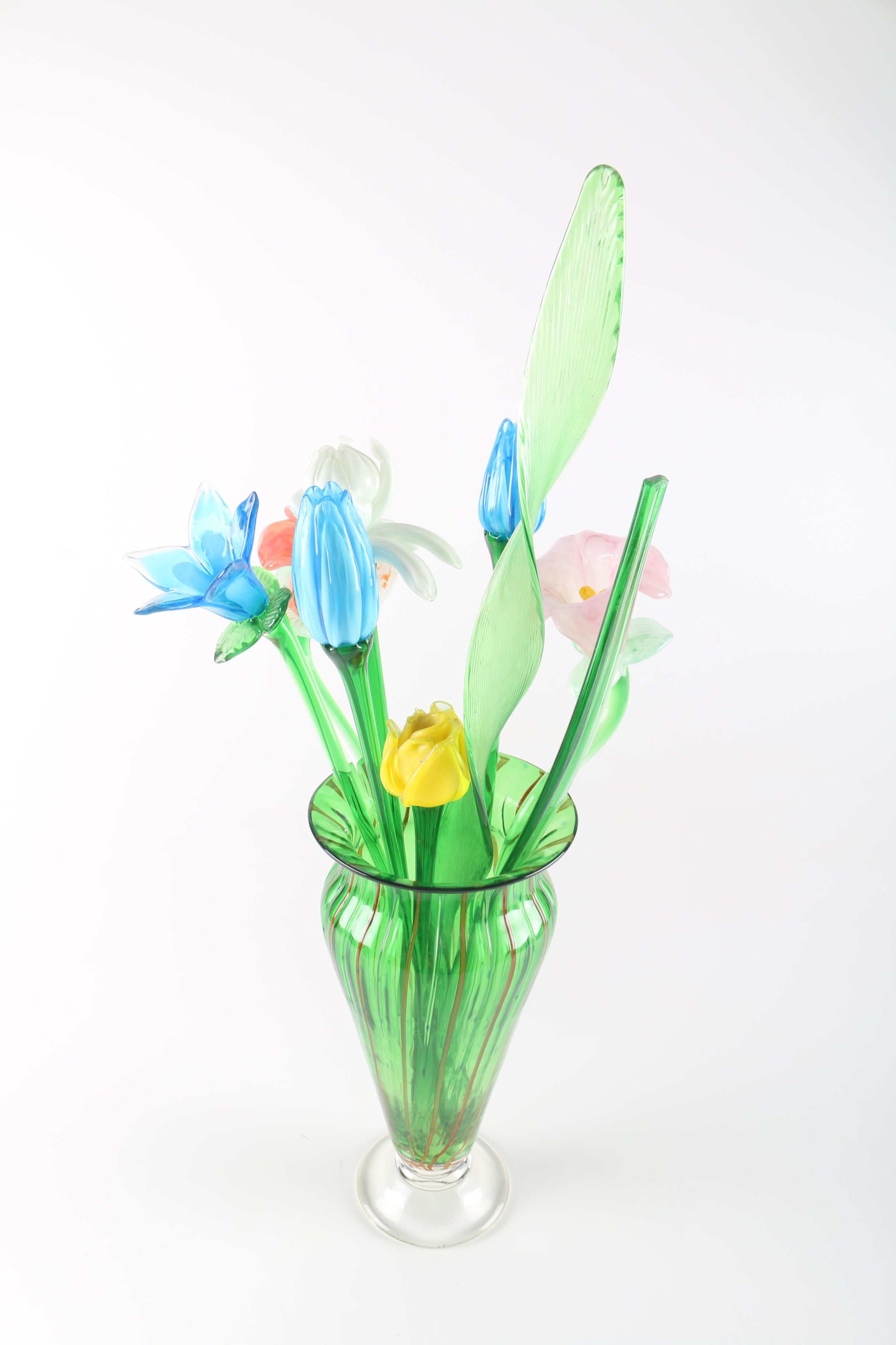 Glass Flower Bouquet in Glass Vase