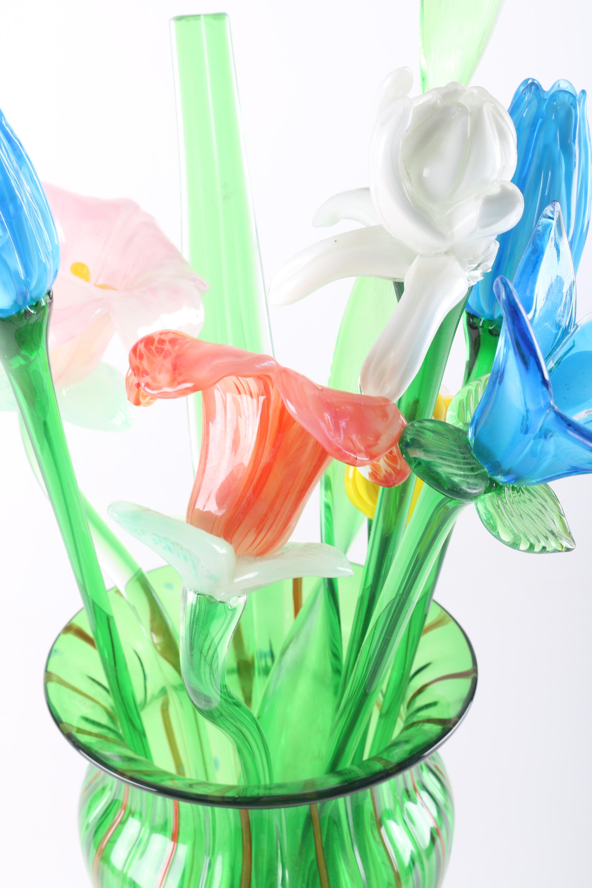 Glass Flower Bouquet in Glass Vase