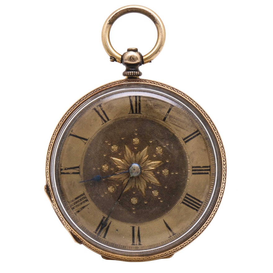 18K Yellow Gold Floral Pocket Watch
