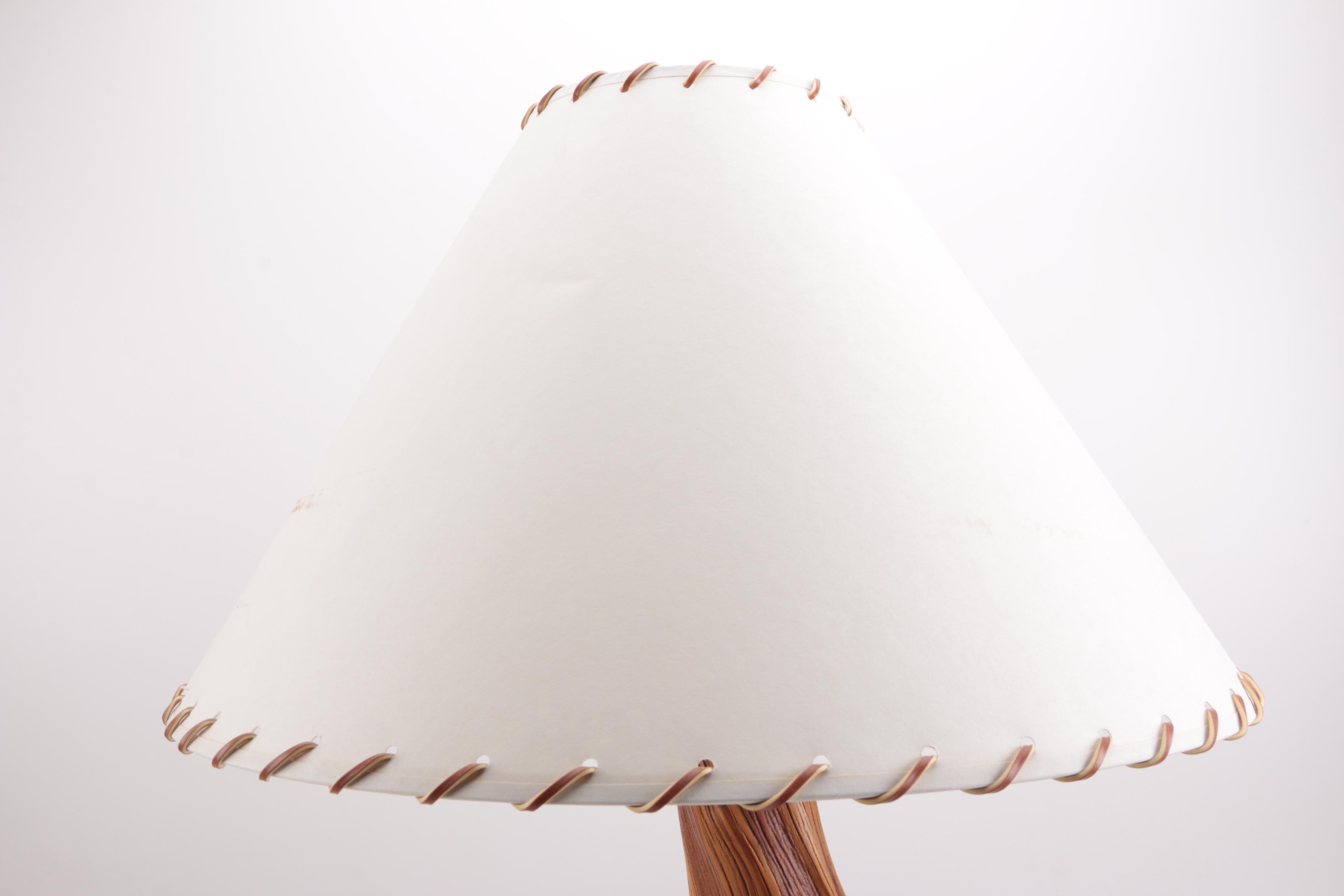 Signed Wood Table Lamp on Stone Base