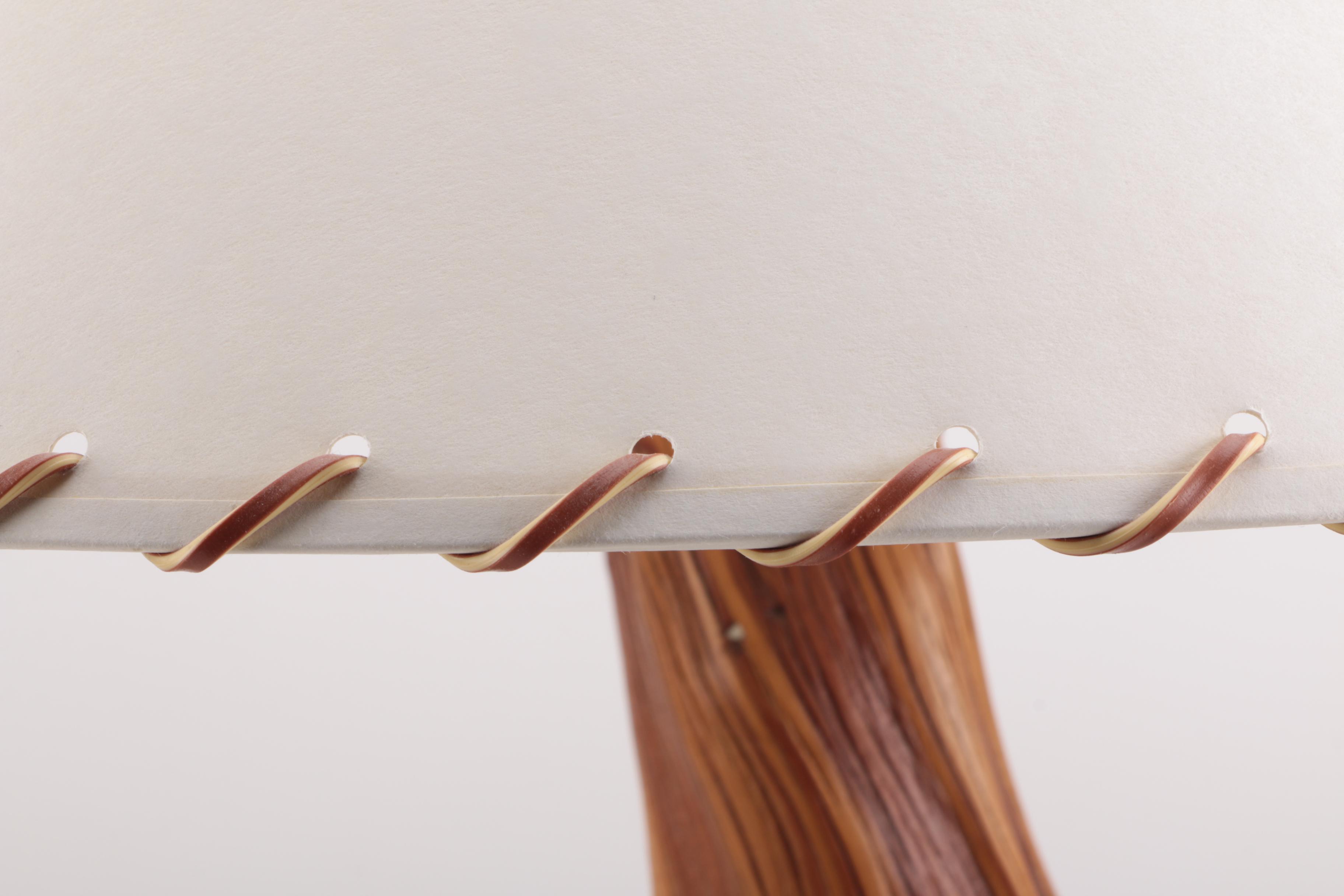 Signed Wood Table Lamp on Stone Base