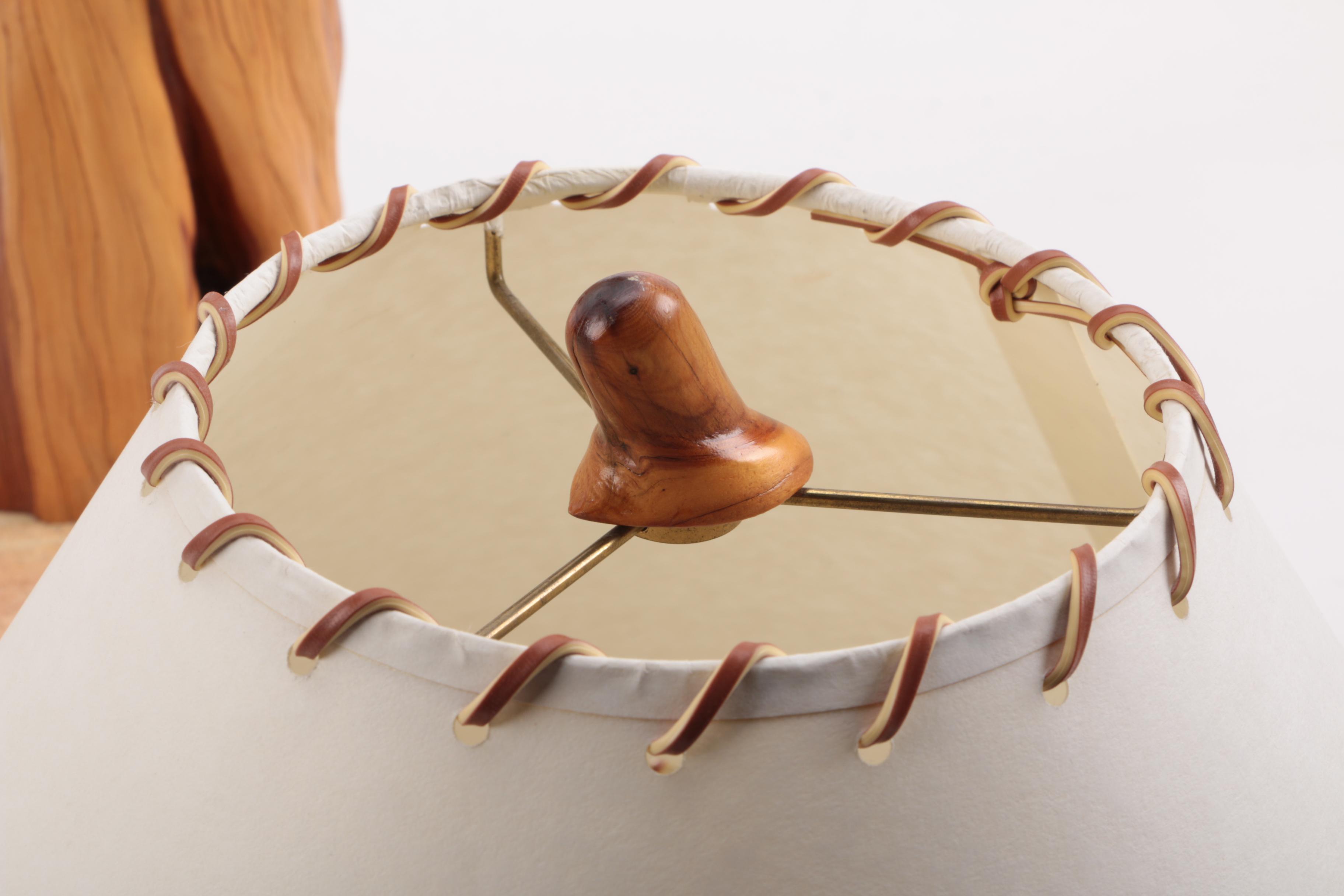 Signed Wood Table Lamp on Stone Base