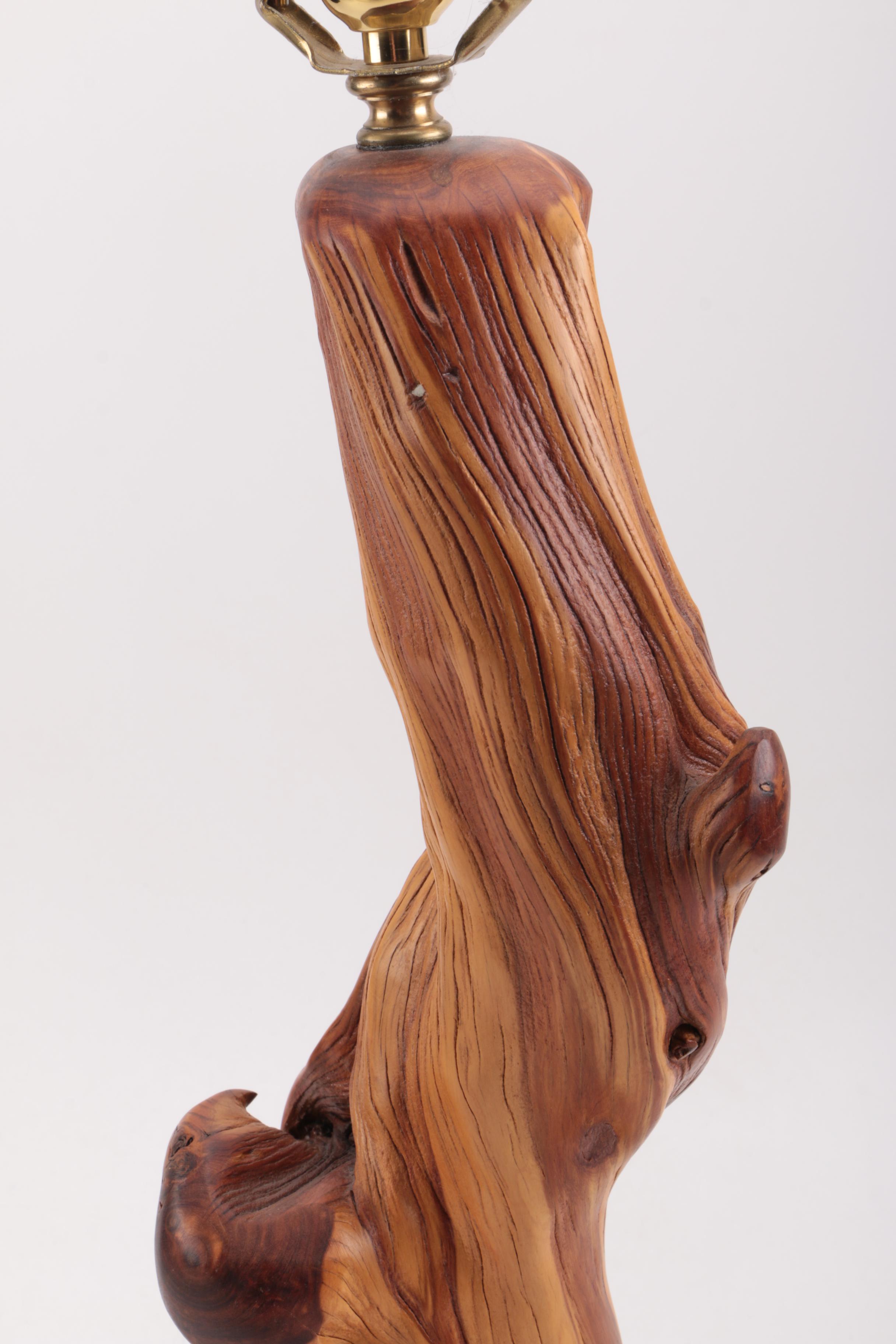 Signed Wood Table Lamp on Stone Base