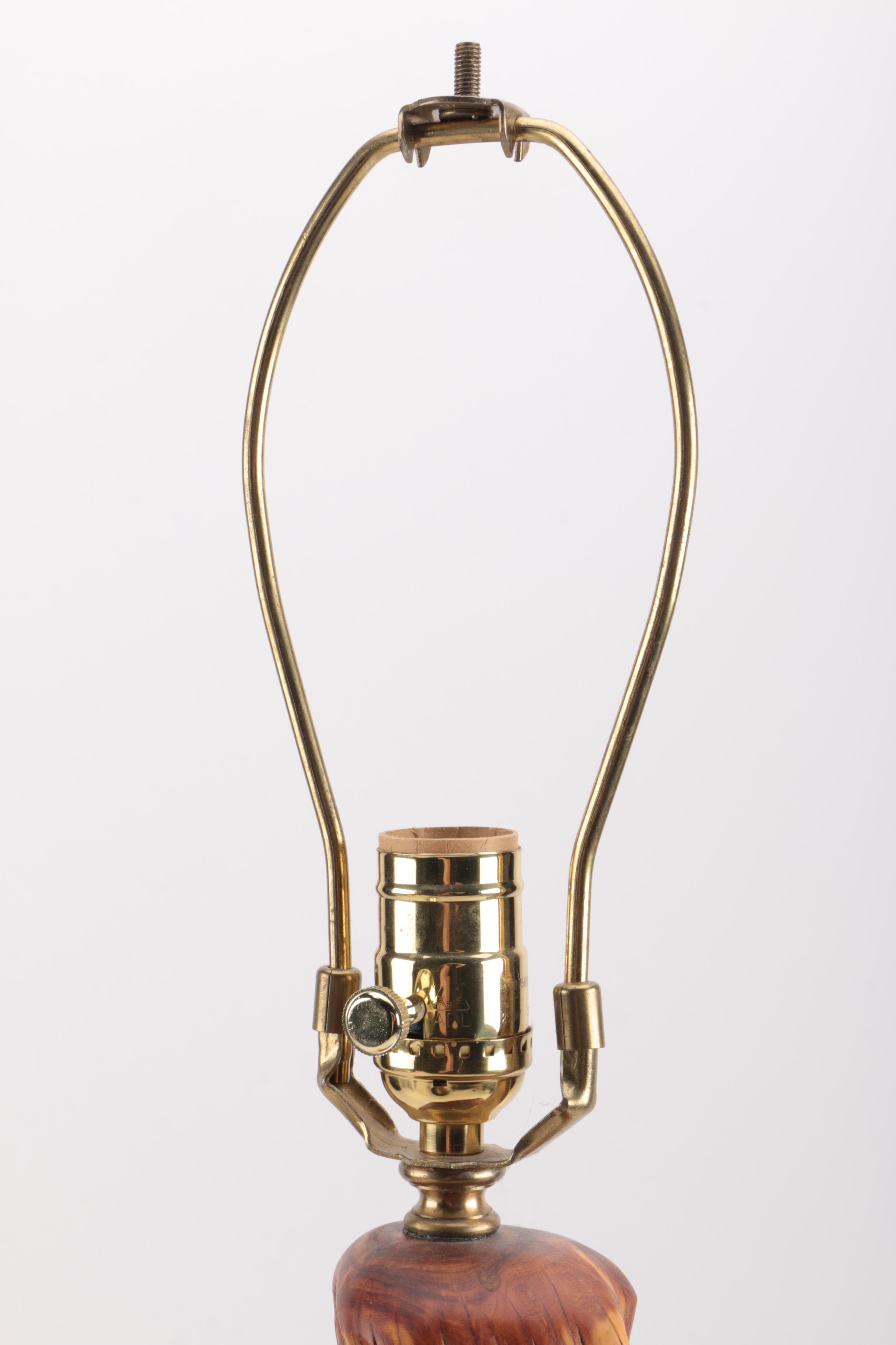 Signed Wood Table Lamp on Stone Base