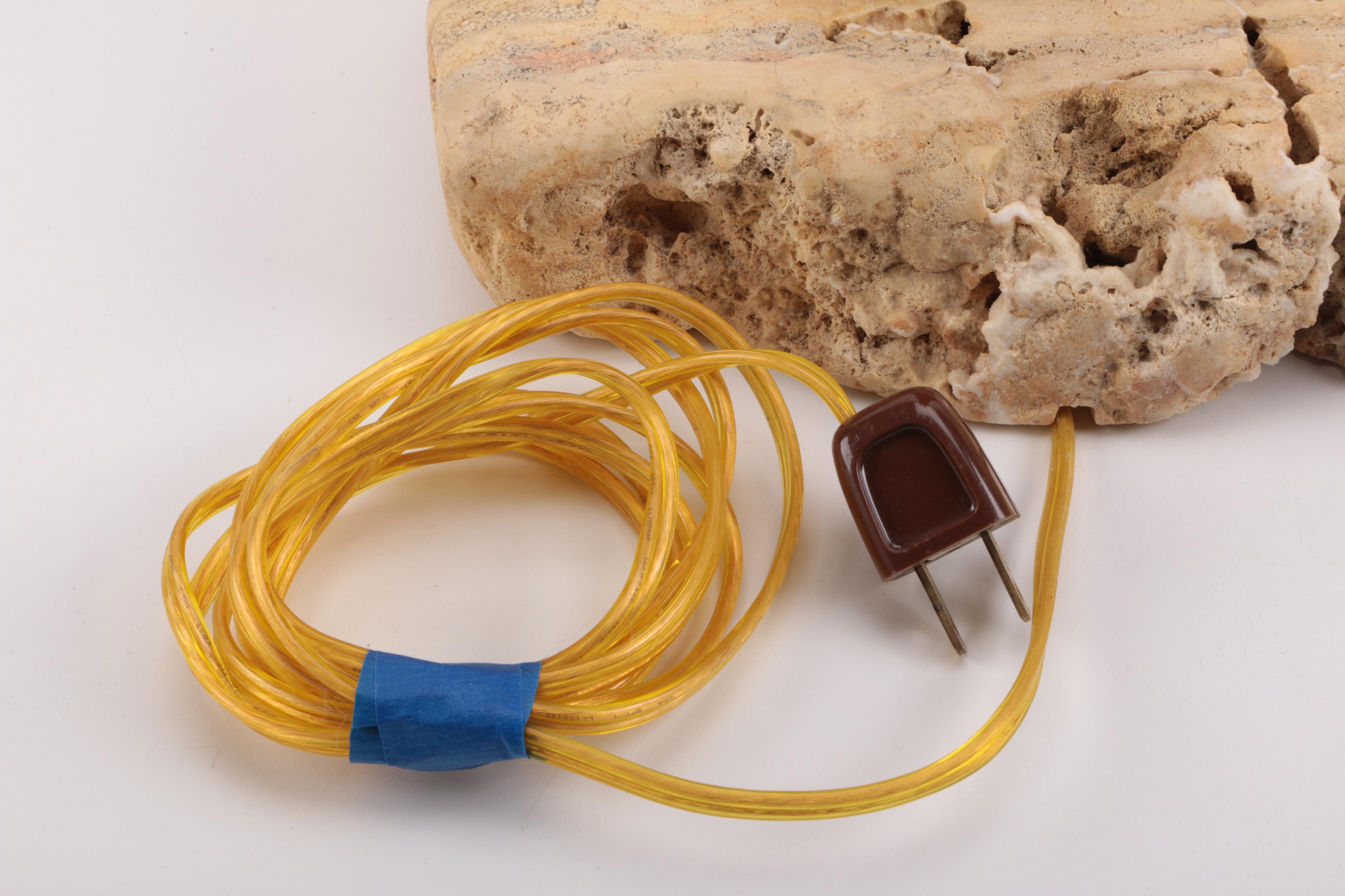 Signed Wood Table Lamp on Stone Base