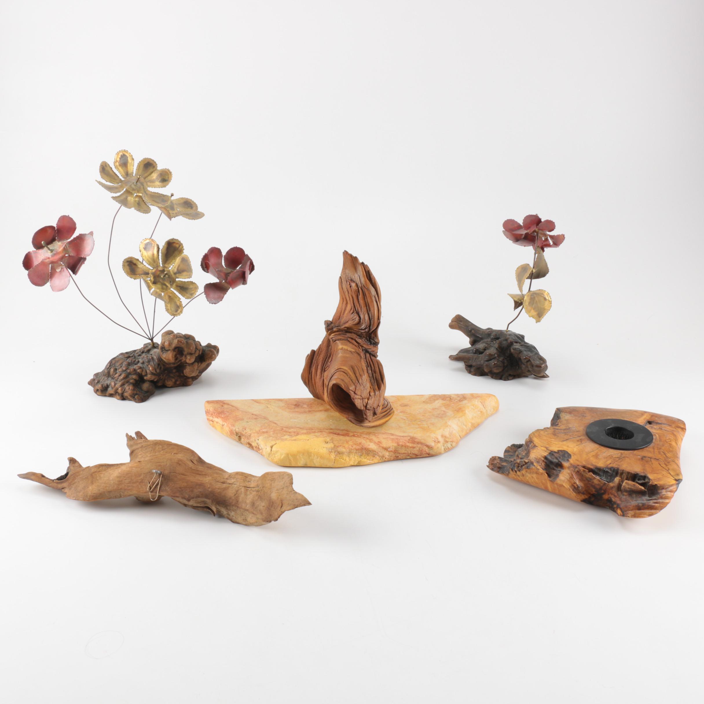 Decor Items Including Metal Flowers