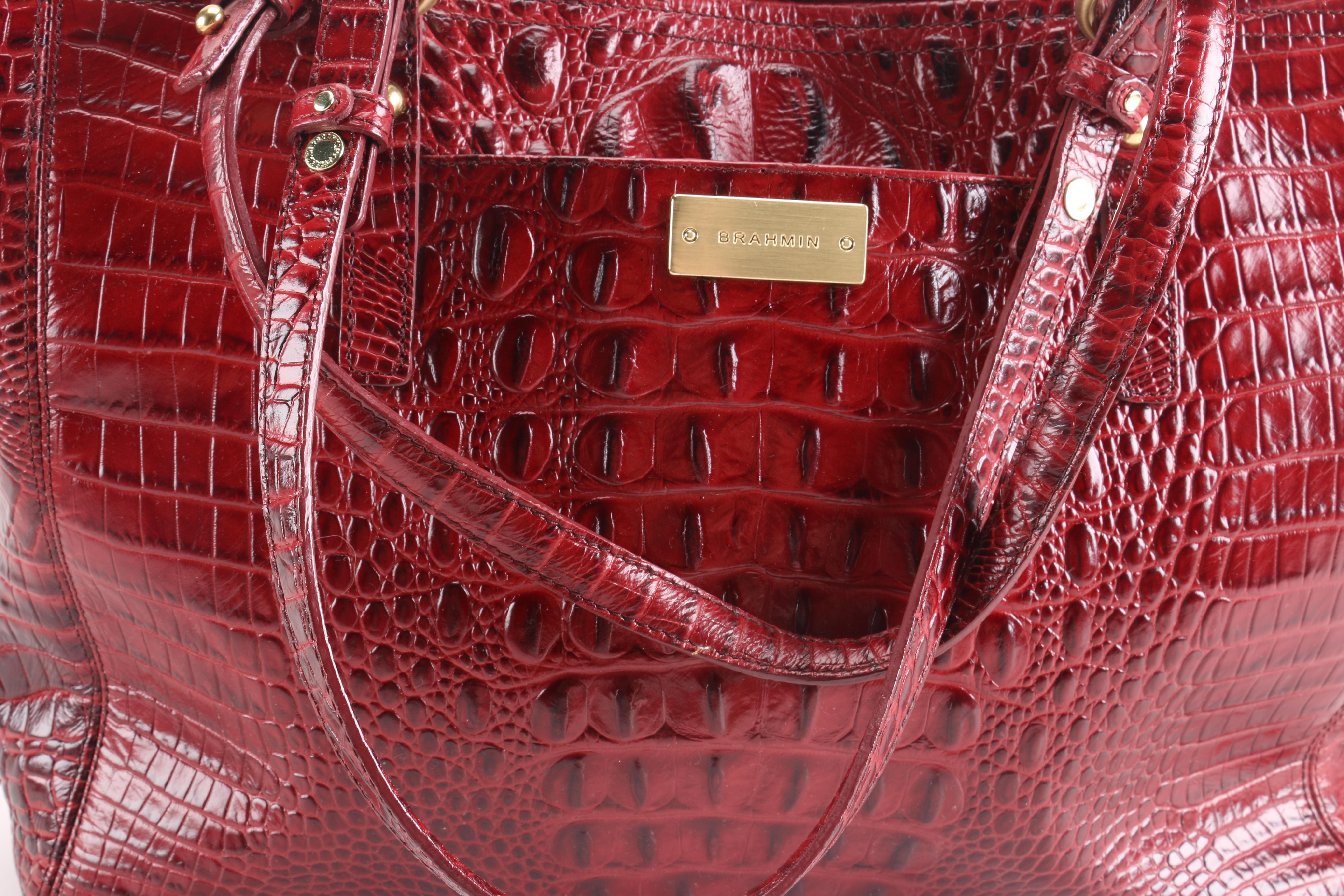 Brahmin Embossed Red Leather Tote Bag