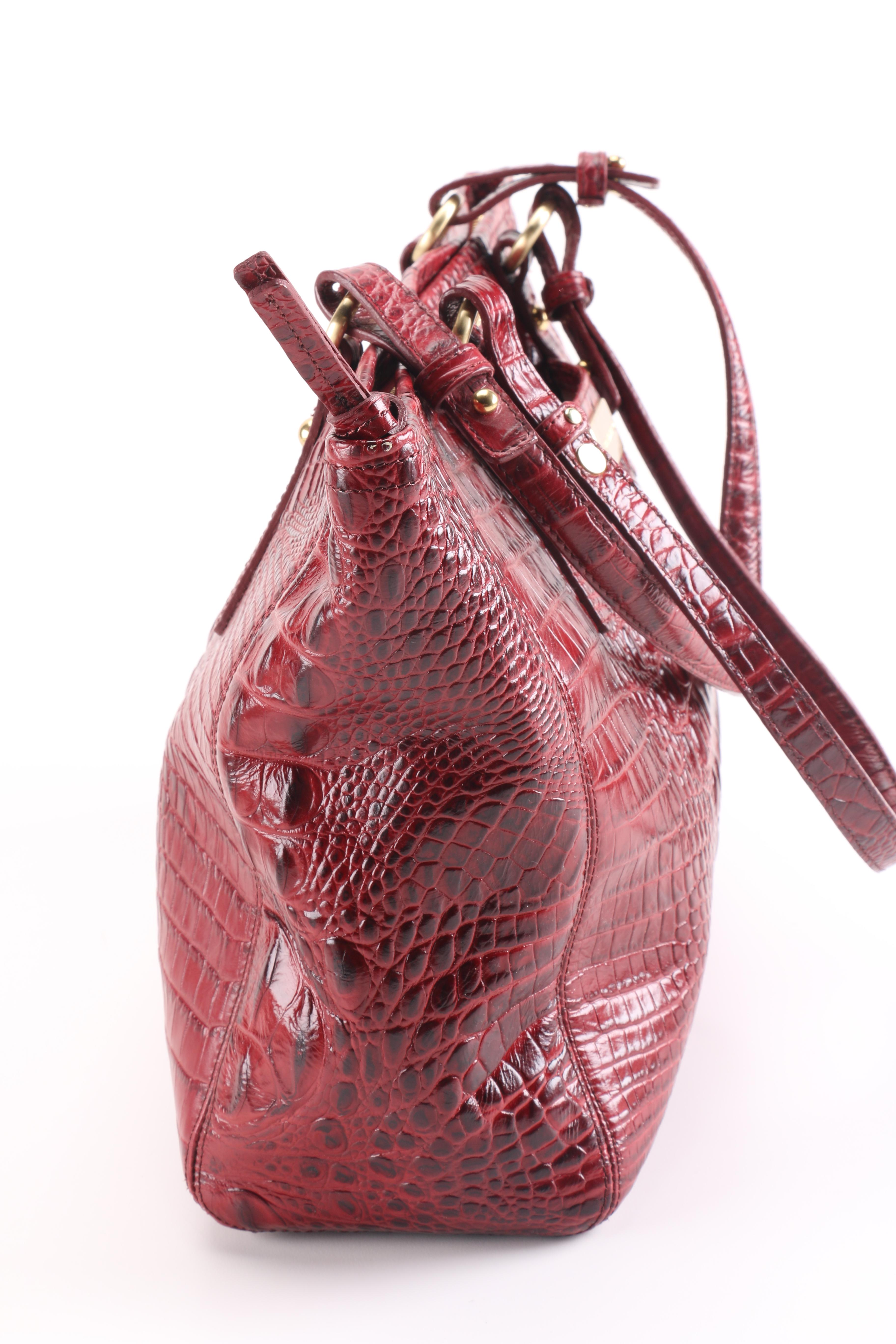 Brahmin Embossed Red Leather Tote Bag