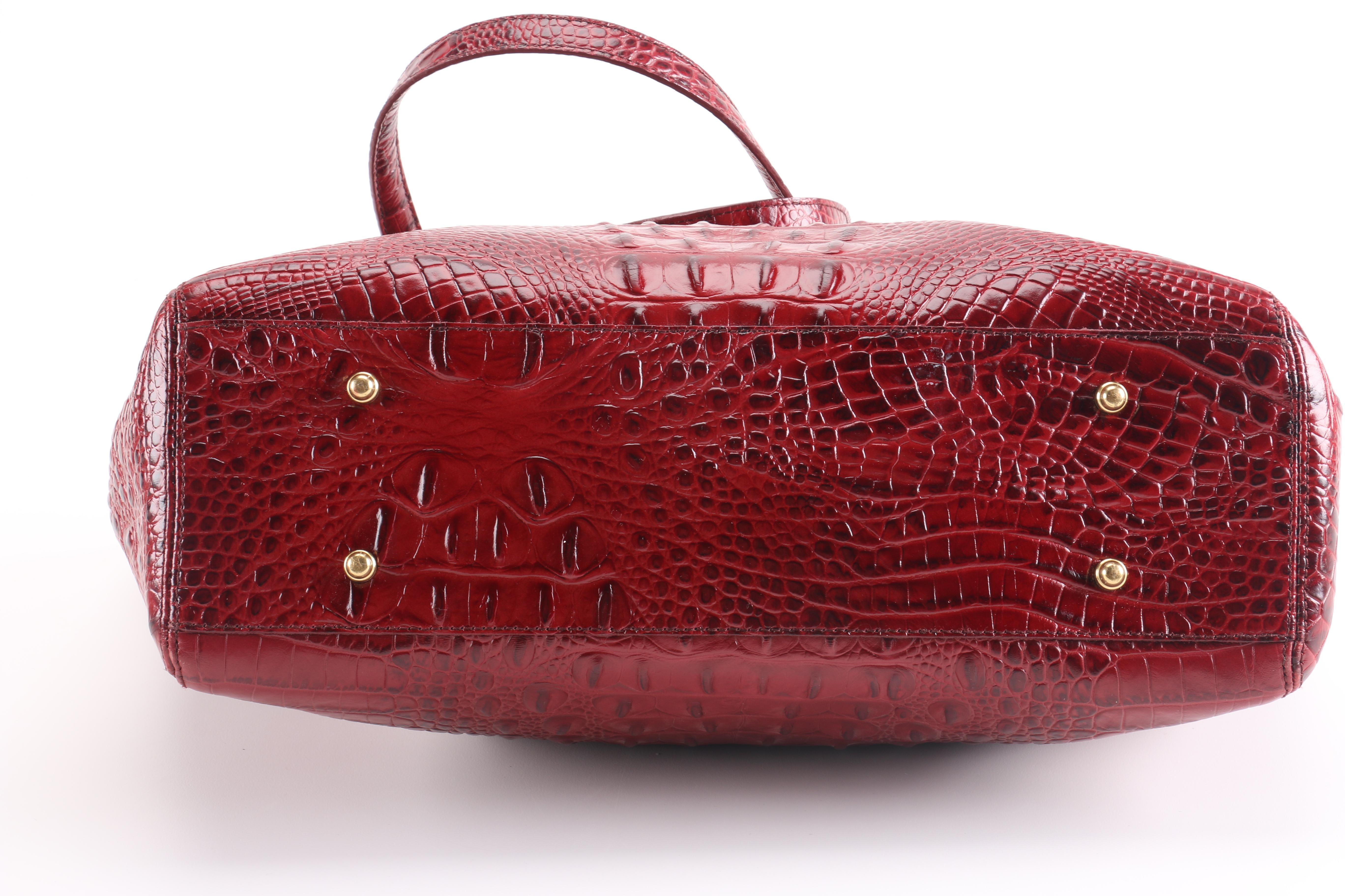 Brahmin Embossed Red Leather Tote Bag