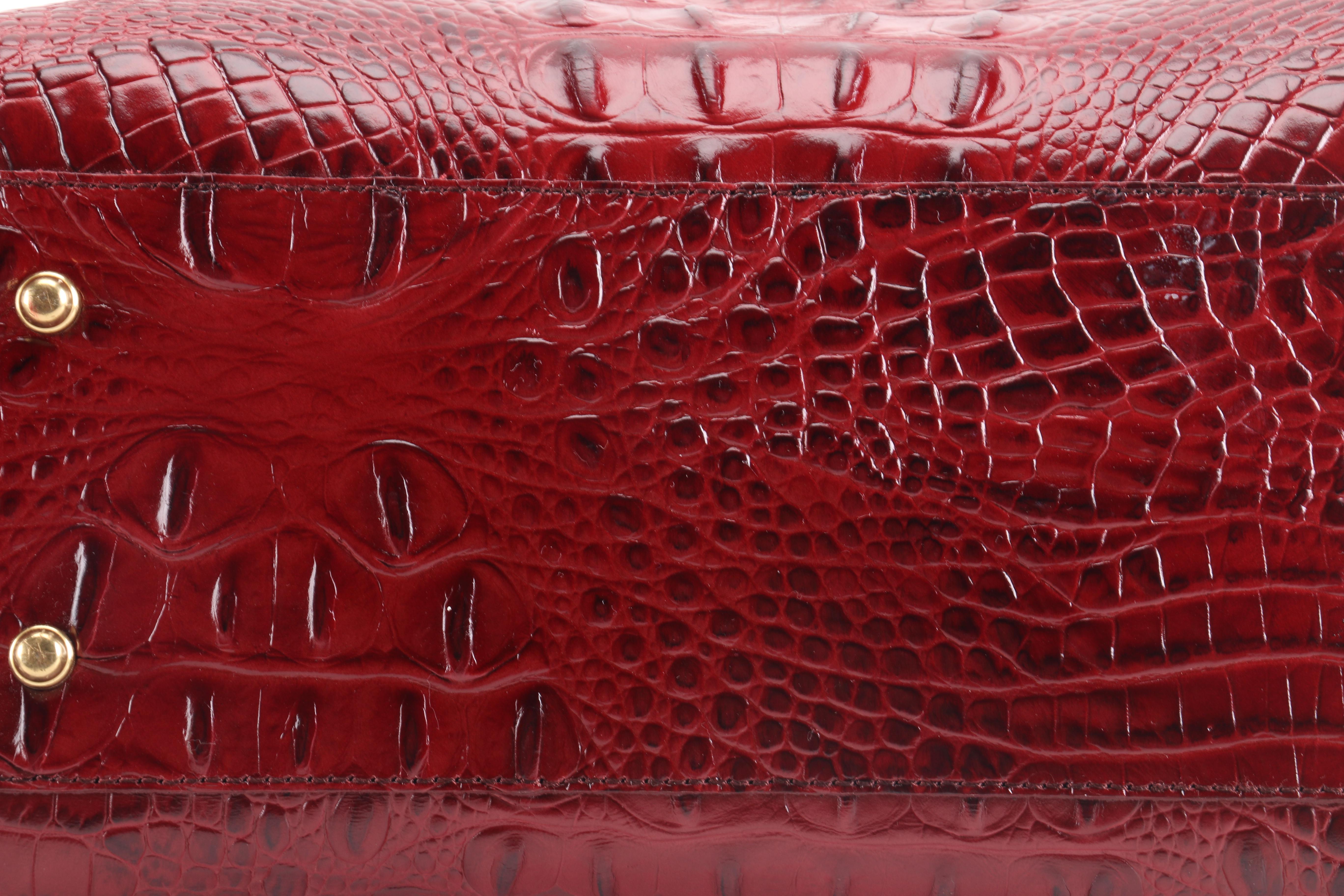 Brahmin Embossed Red Leather Tote Bag