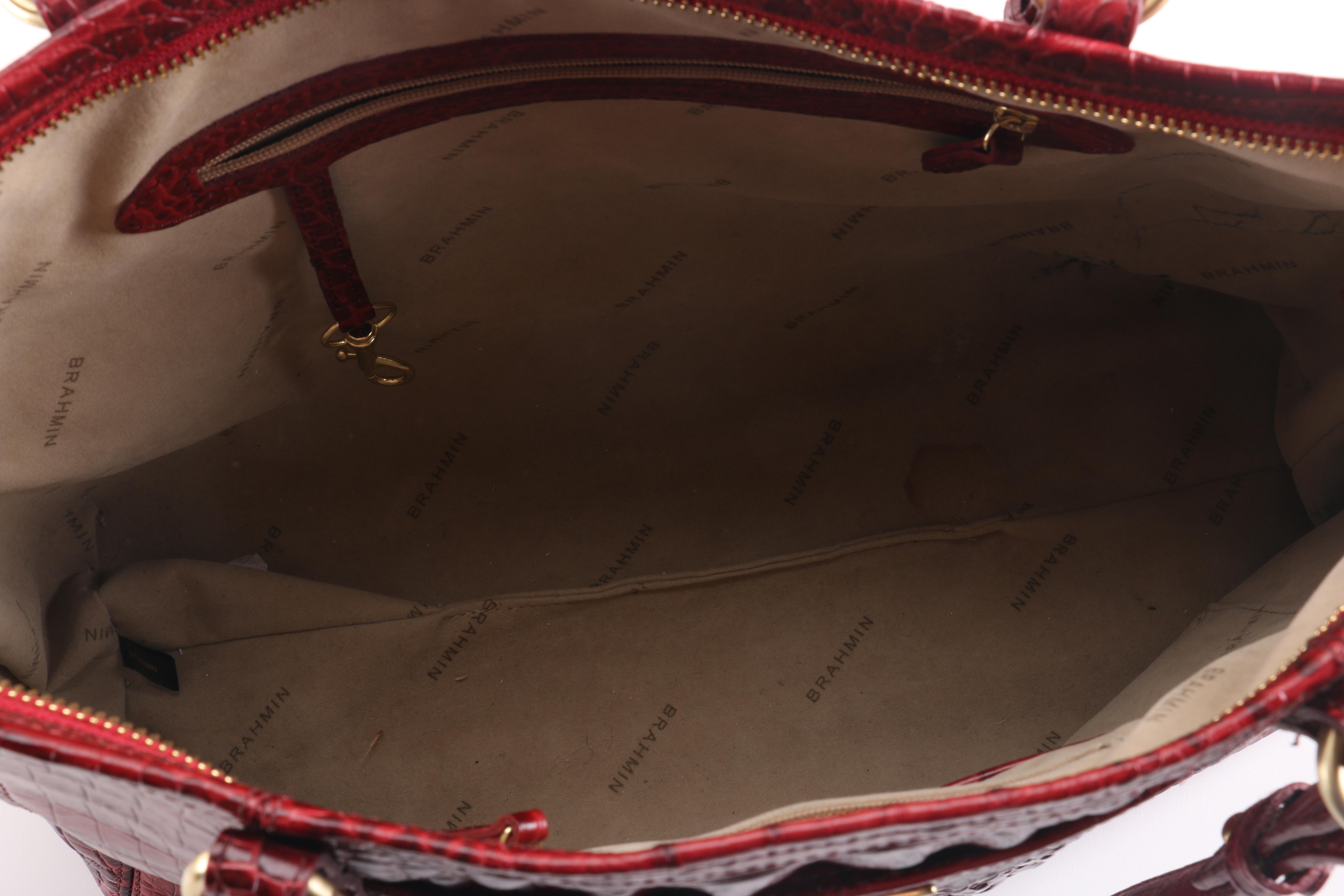 Brahmin Embossed Red Leather Tote Bag