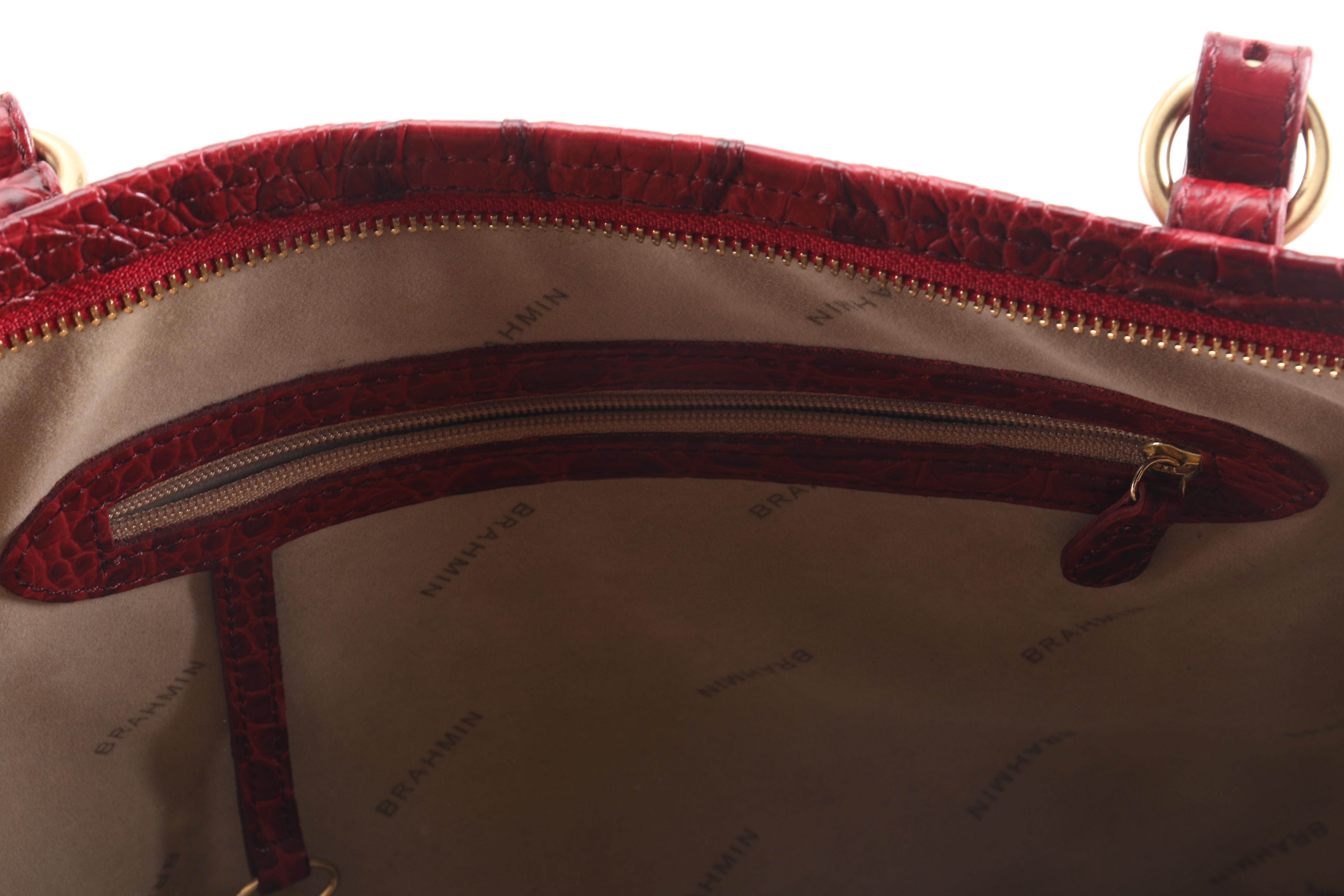 Brahmin Embossed Red Leather Tote Bag