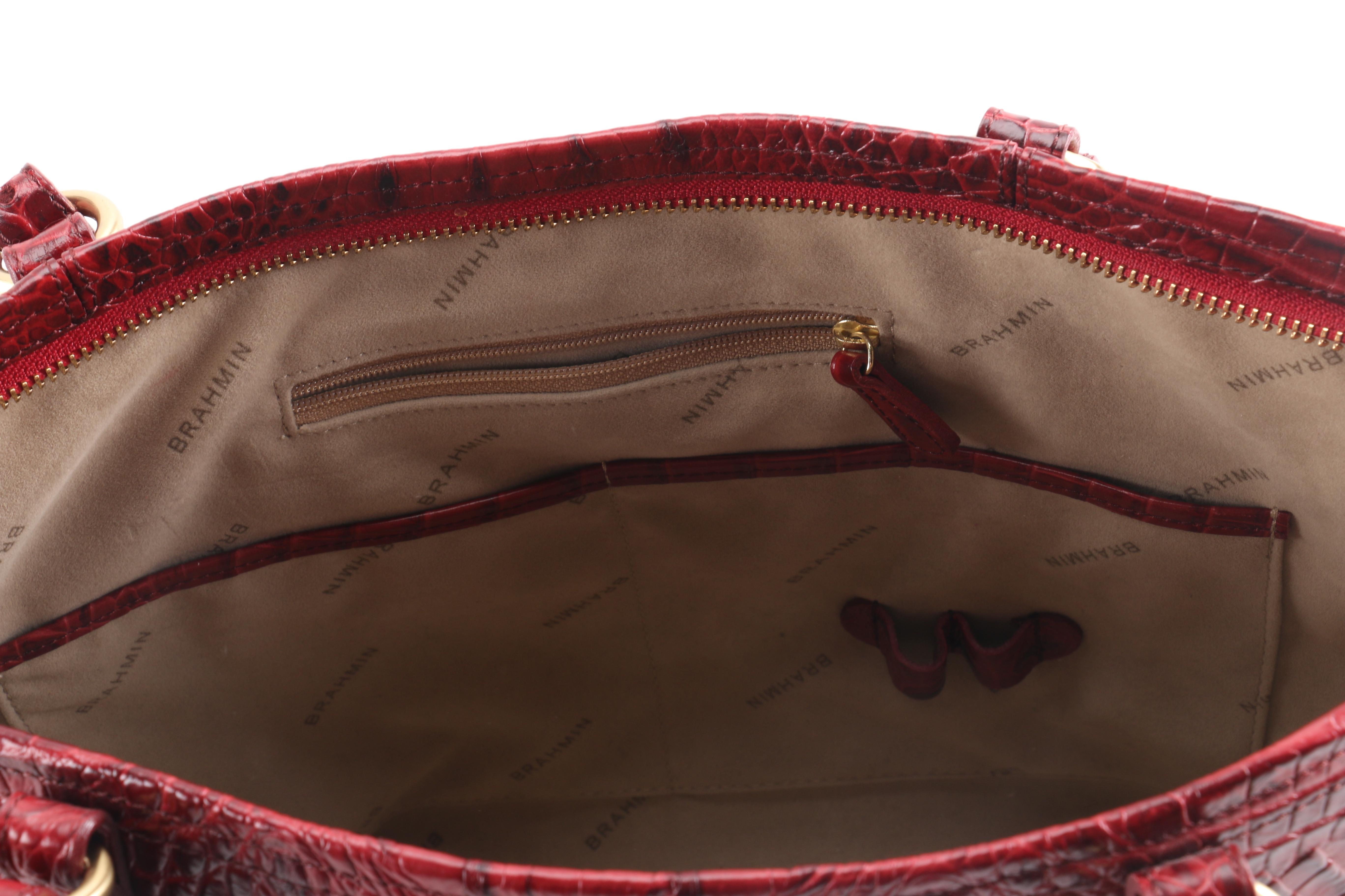 Brahmin Embossed Red Leather Tote Bag
