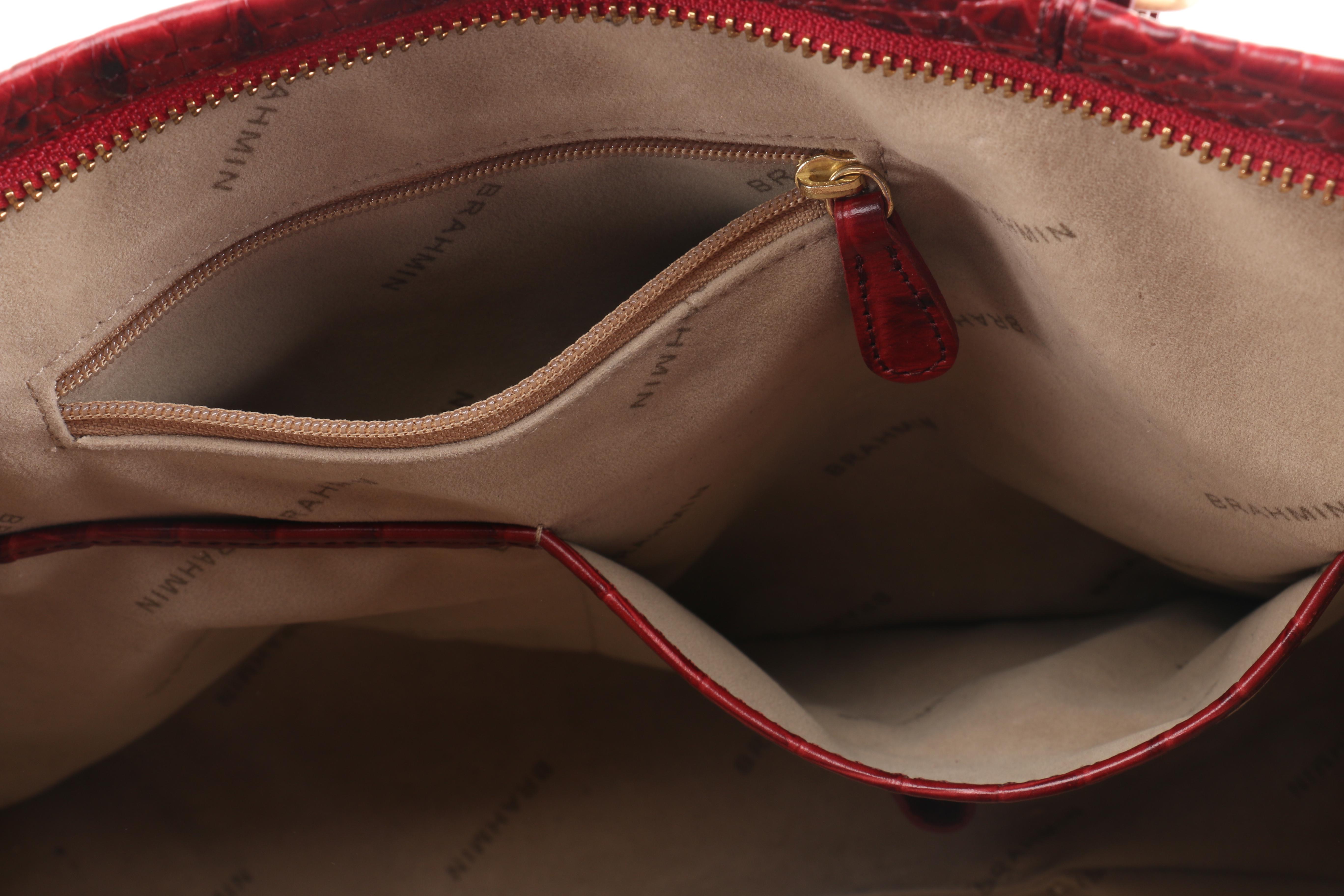 Brahmin Embossed Red Leather Tote Bag