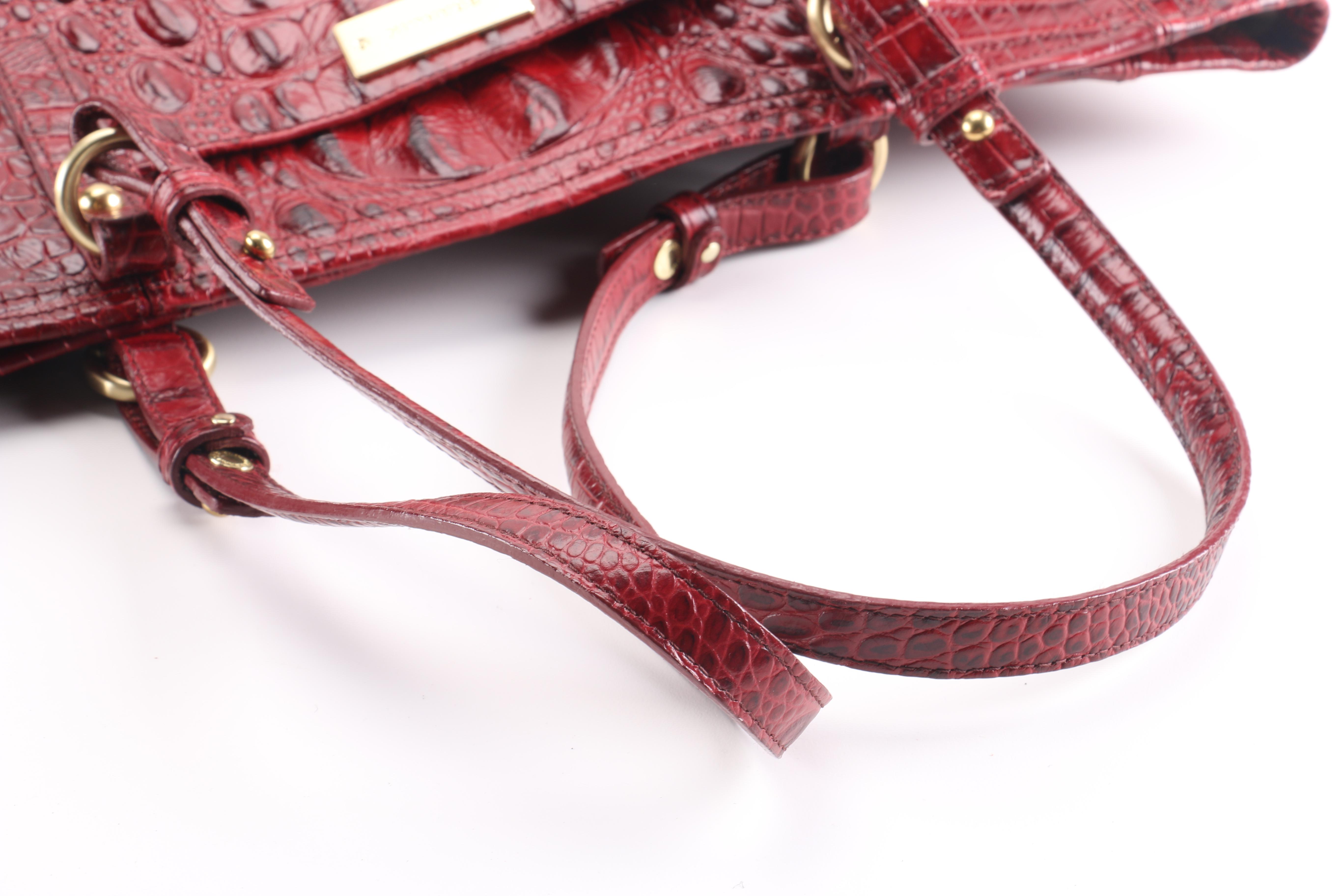 Brahmin Embossed Red Leather Tote Bag