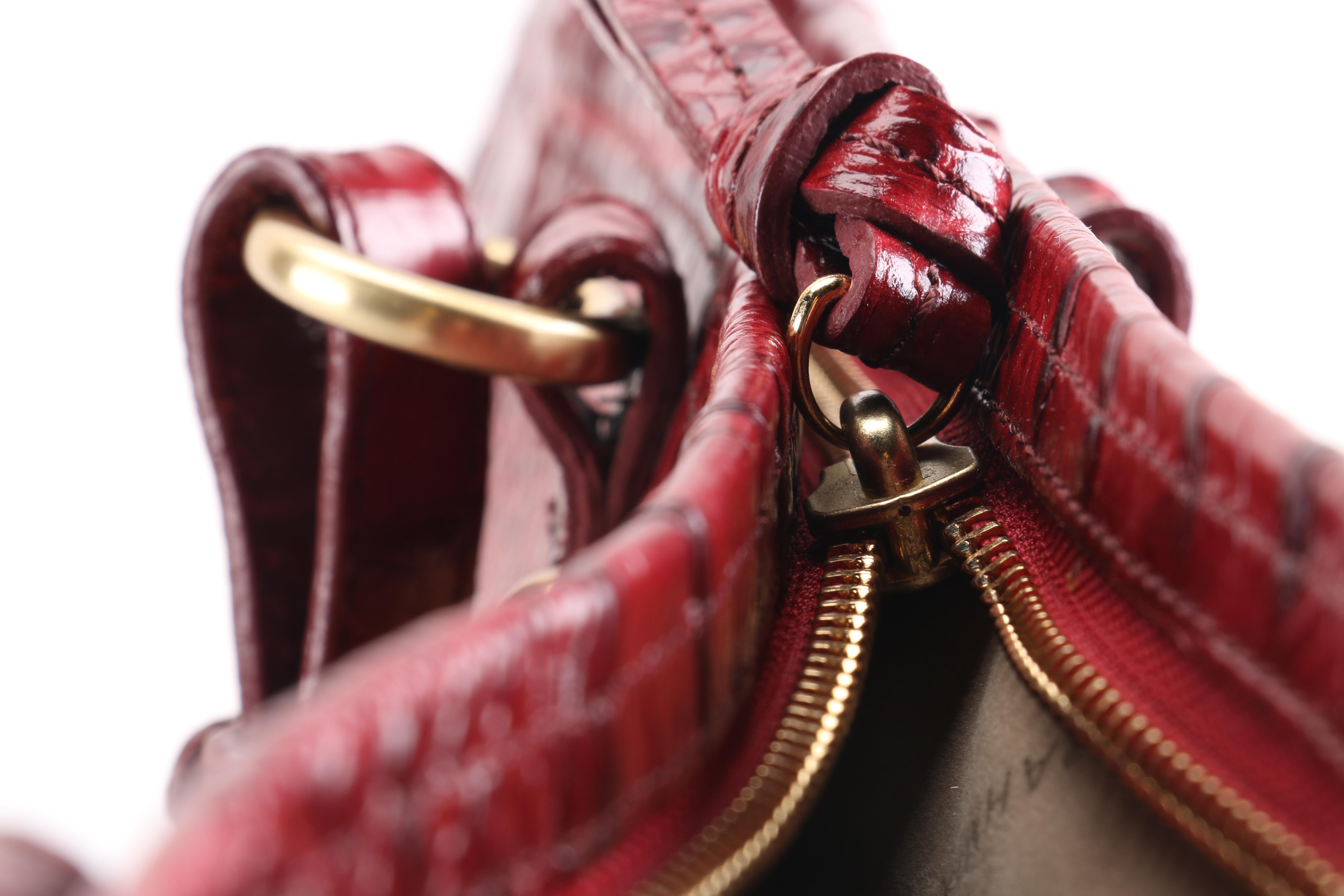 Brahmin Embossed Red Leather Tote Bag