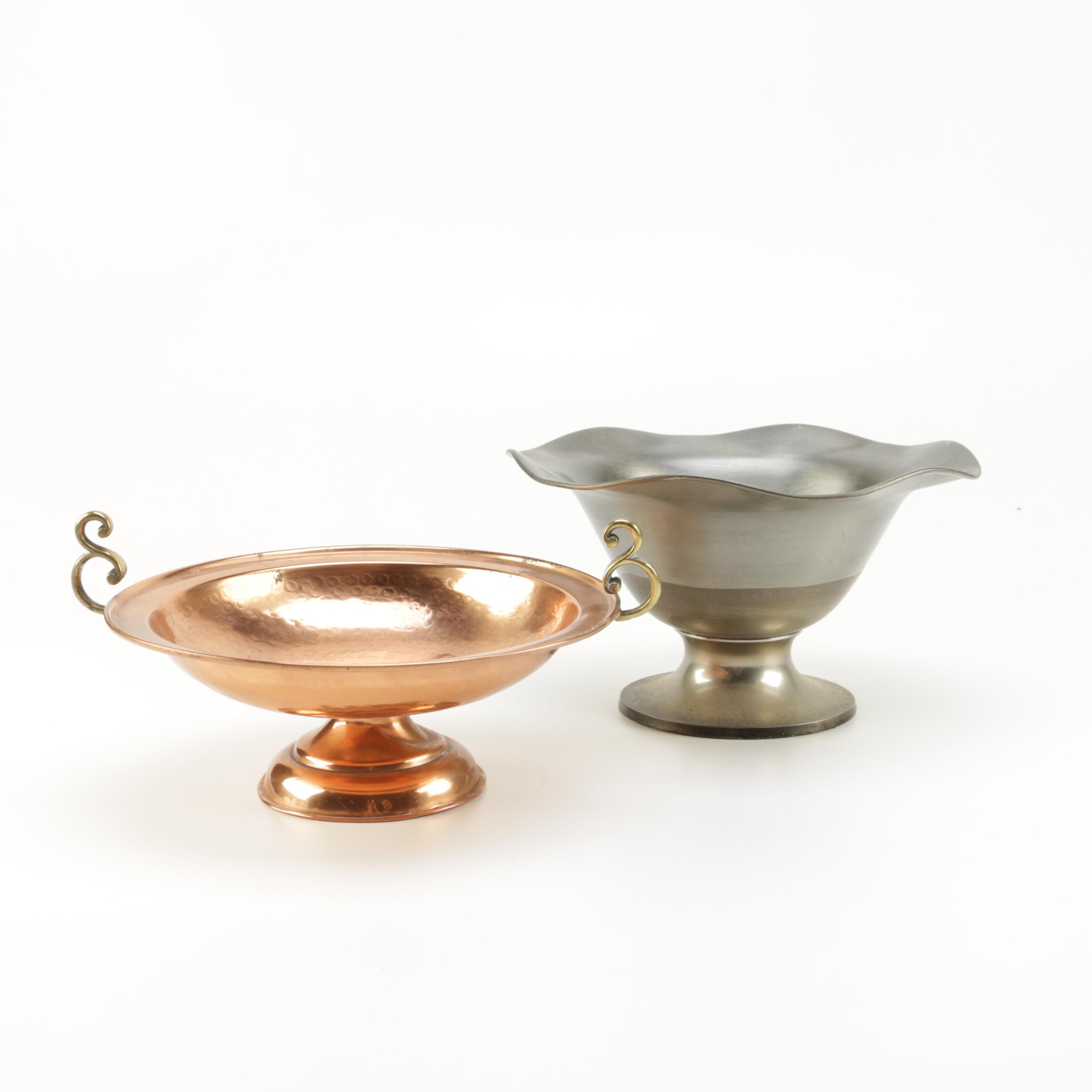 Copper and Pewter Pedestal Bowls