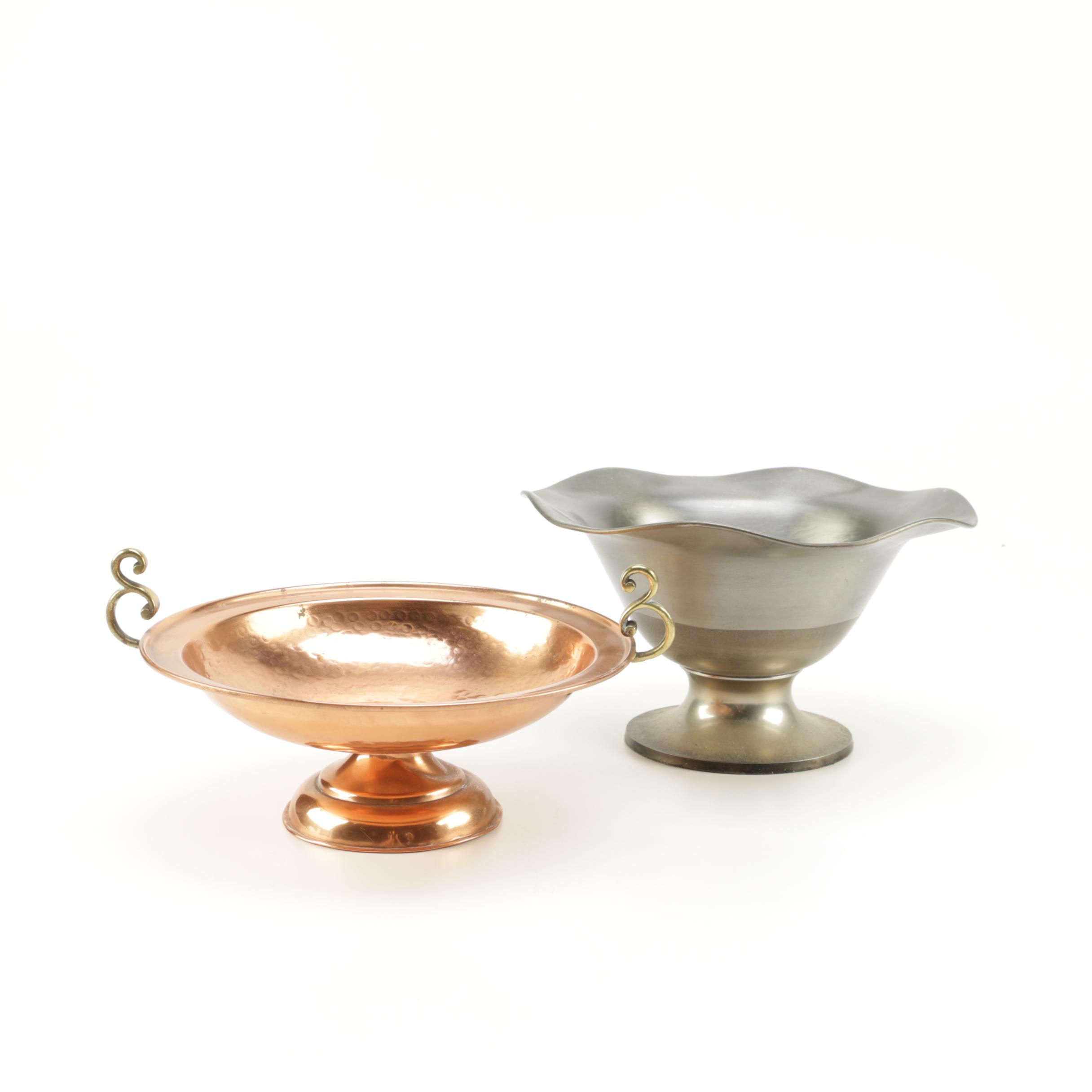 Copper and Pewter Pedestal Bowls