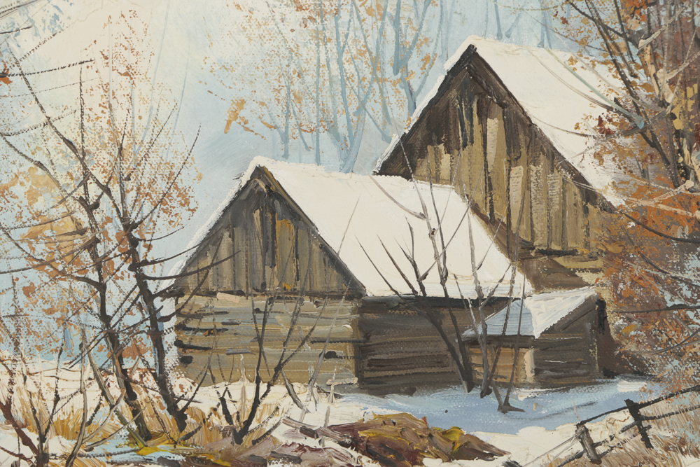 Charlotte Bajeaux Oil Painting on Canvas Wintry Landscape