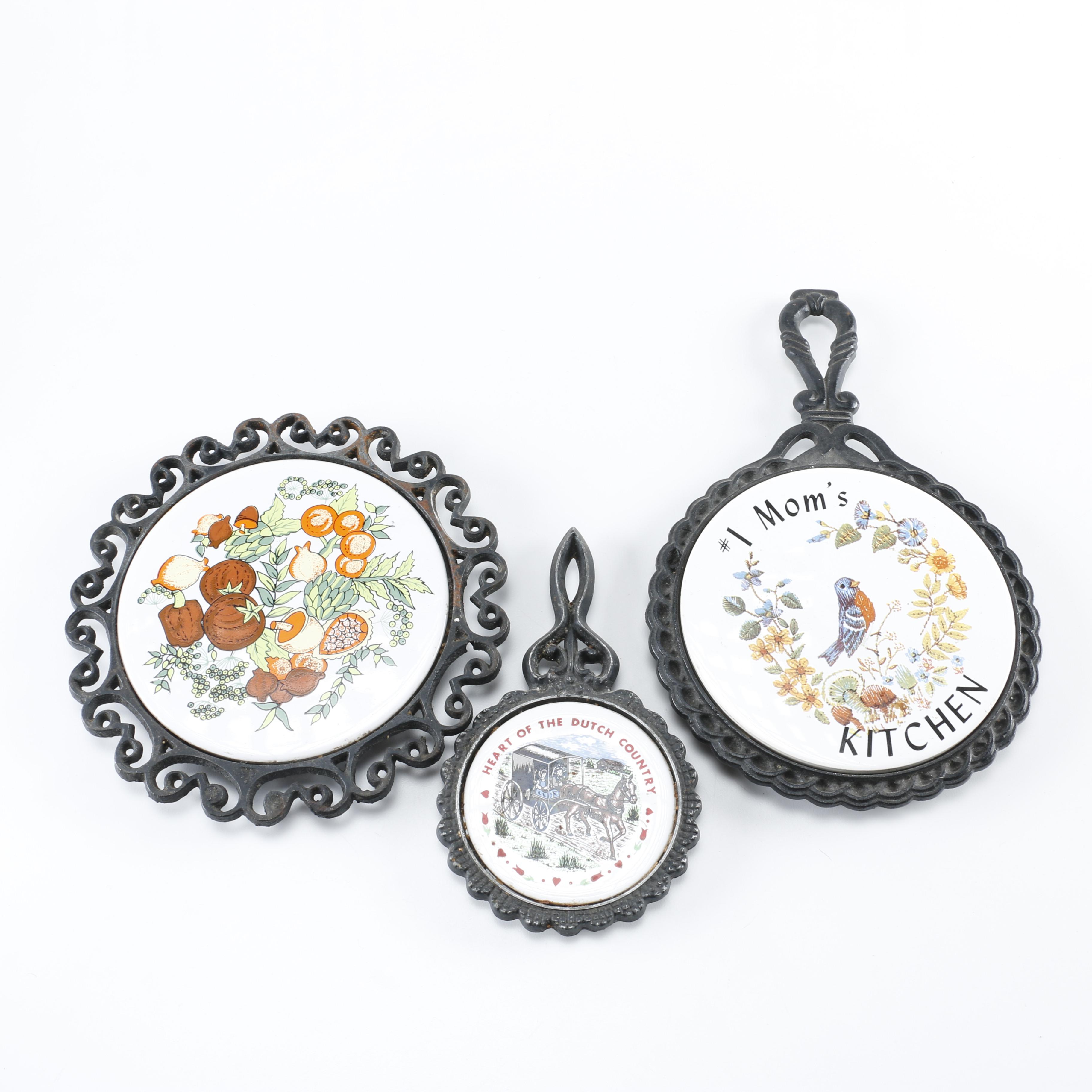 Decorative Cast Iron and Ceramic Trivets