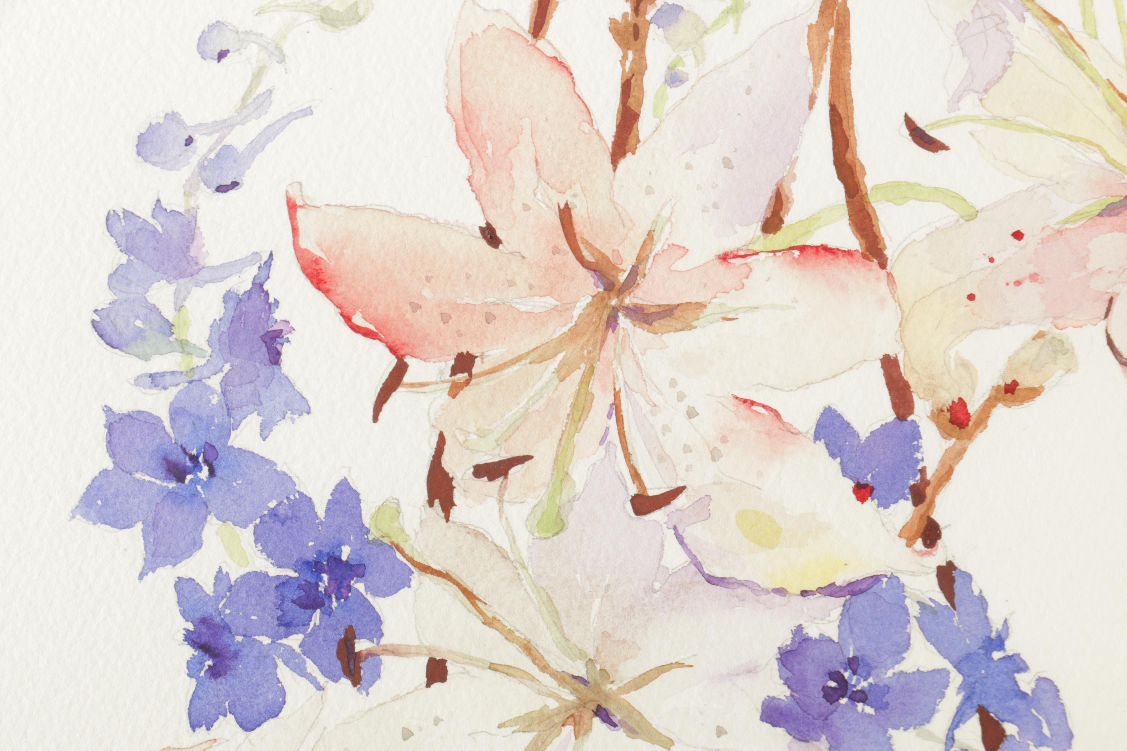 1991 Dan Harvy Watercolor Painting of Lilies