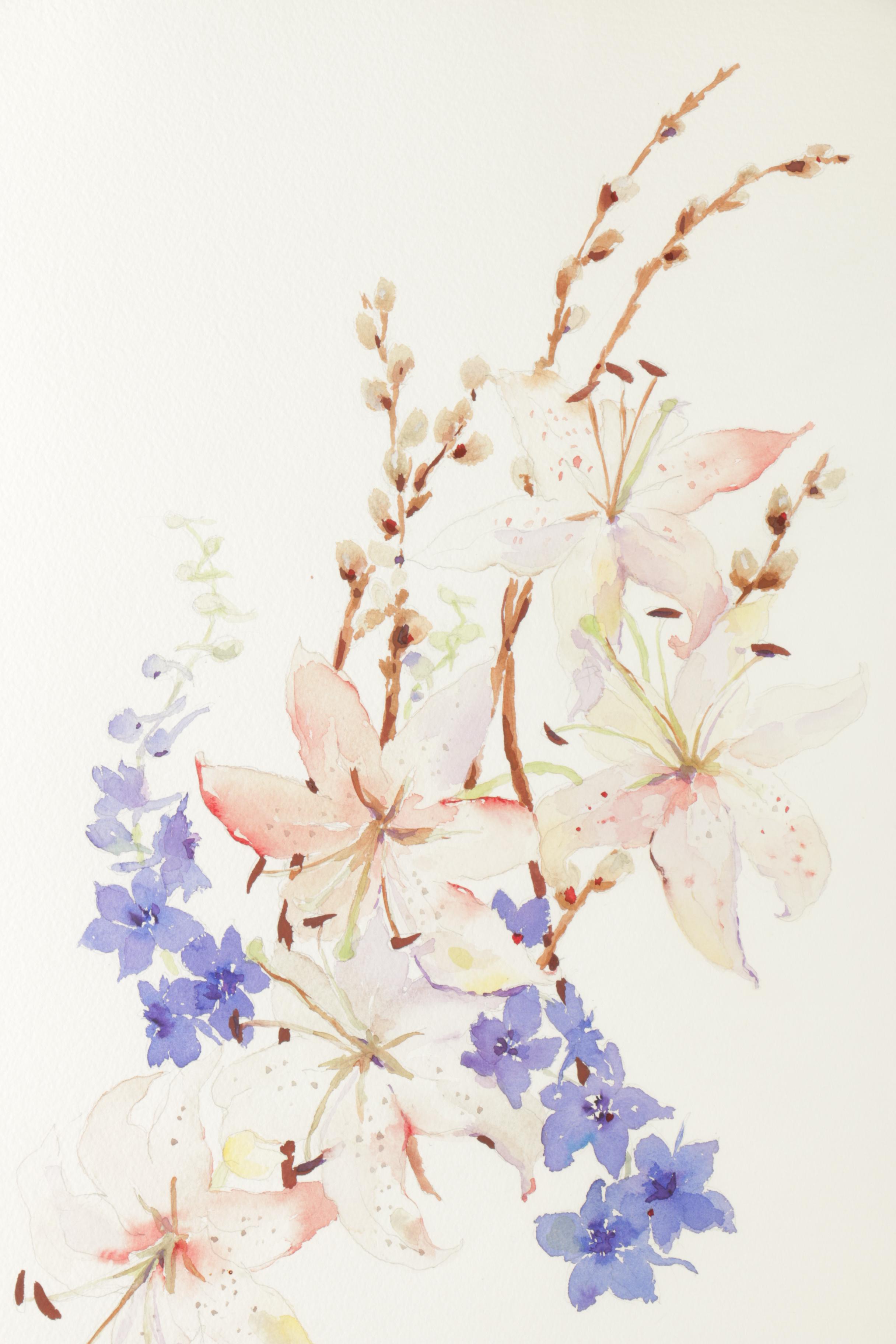 1991 Dan Harvy Watercolor Painting of Lilies