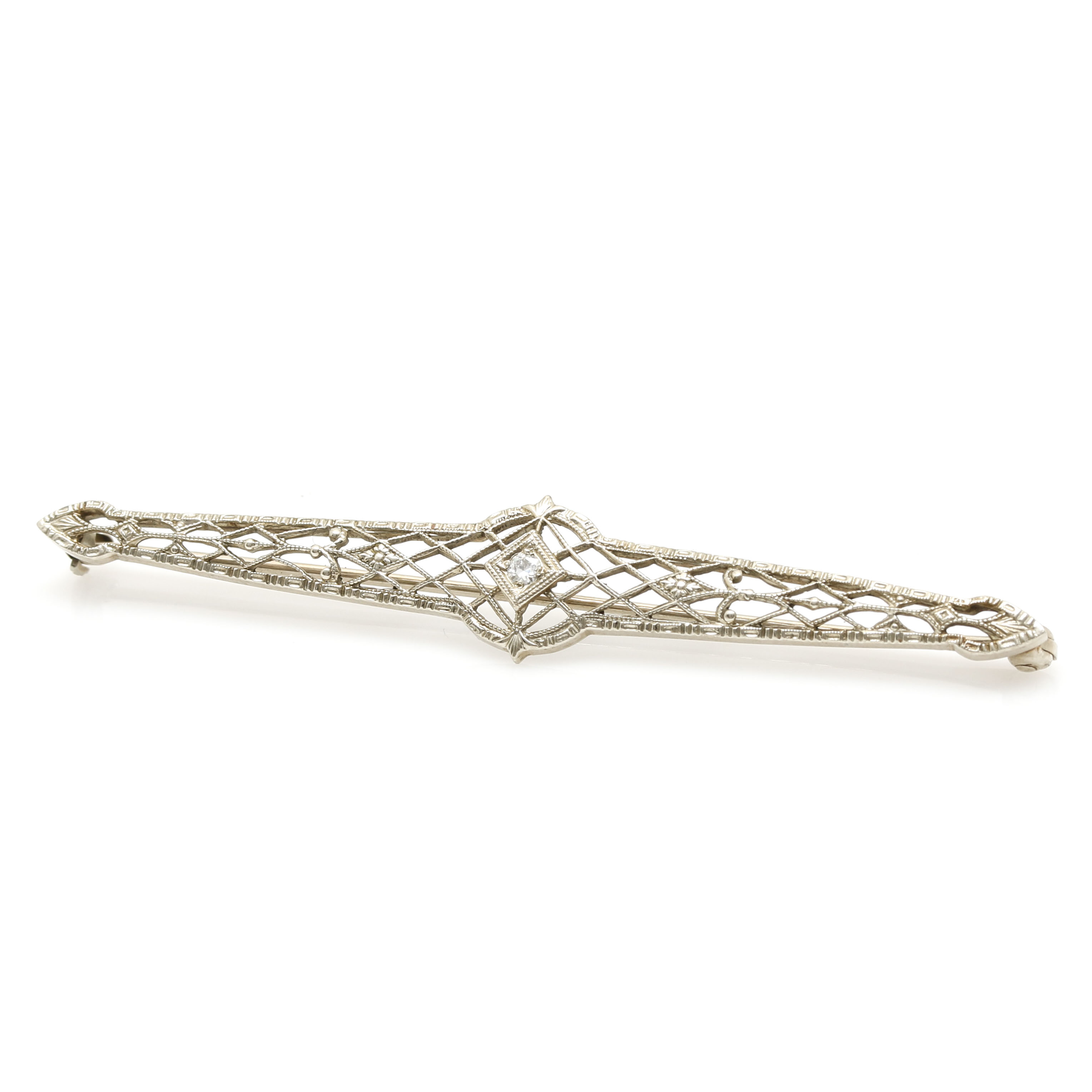 Art Deco 10K White Gold and Diamond Brooch