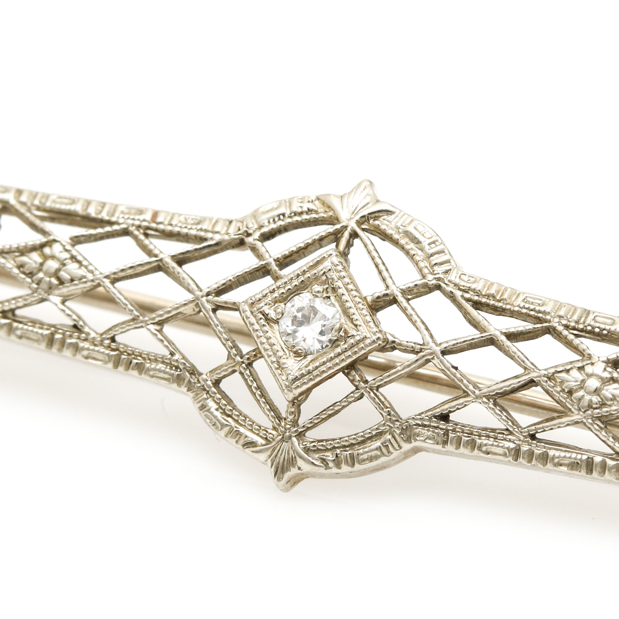 Art Deco 10K White Gold and Diamond Brooch